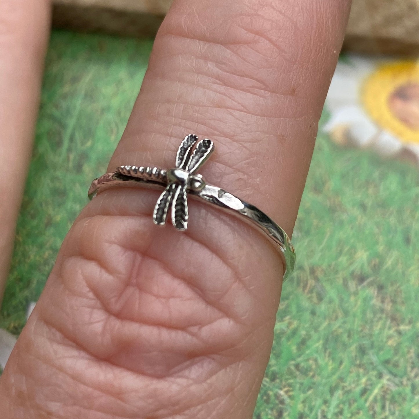 Sterling Silver Dainty Sideway Dragonfly Ring, Insect Ring