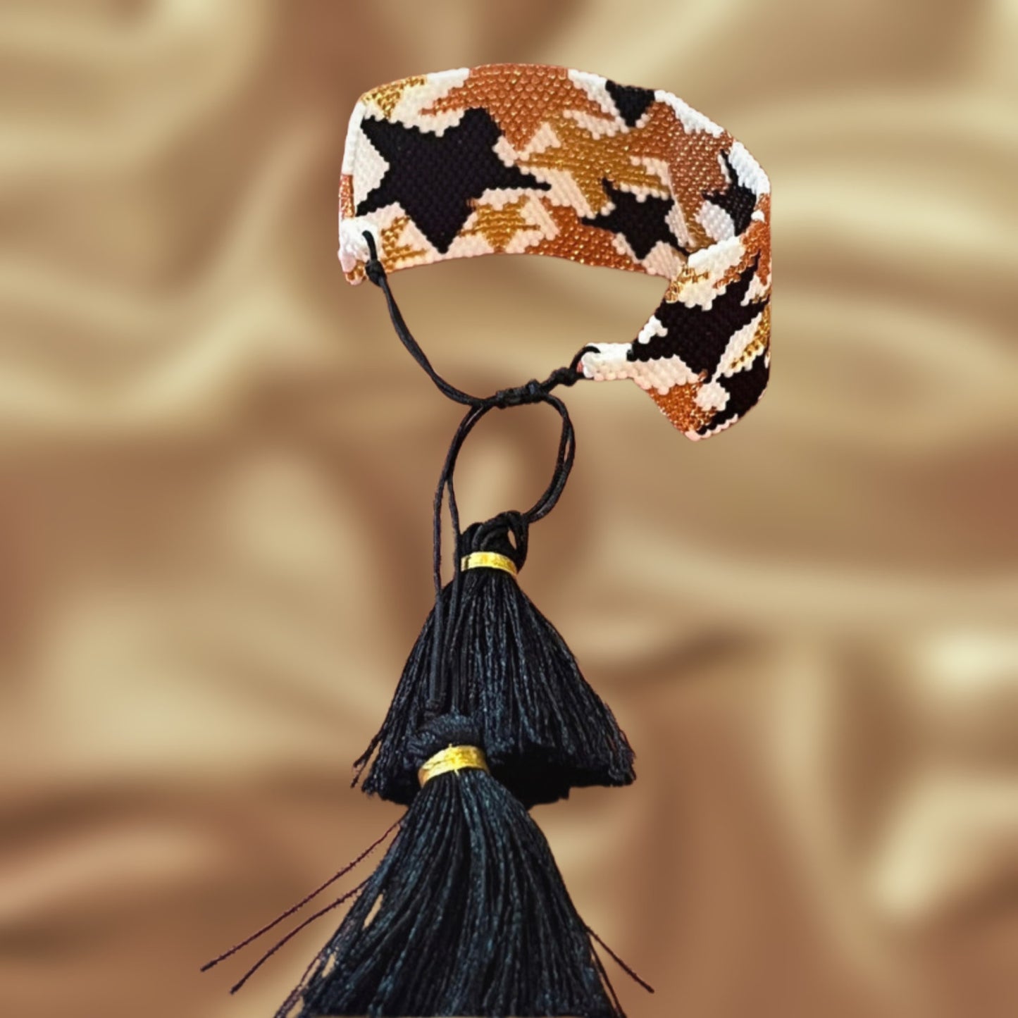 Miyuki Glass Seed Bead Wide Cuff Stars Tassel Bracelet