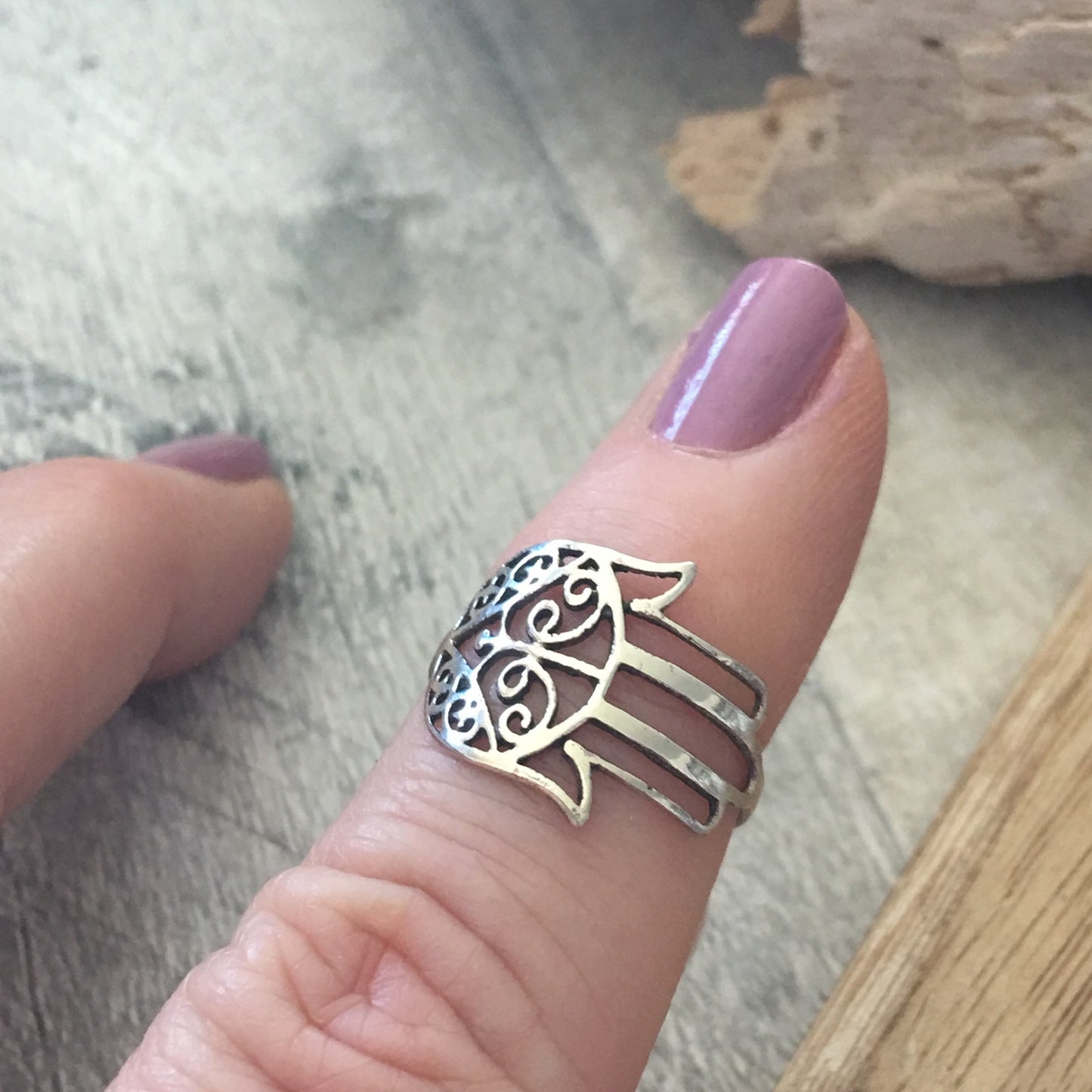 Hamsa Sterling Silver Filigree Ring 7