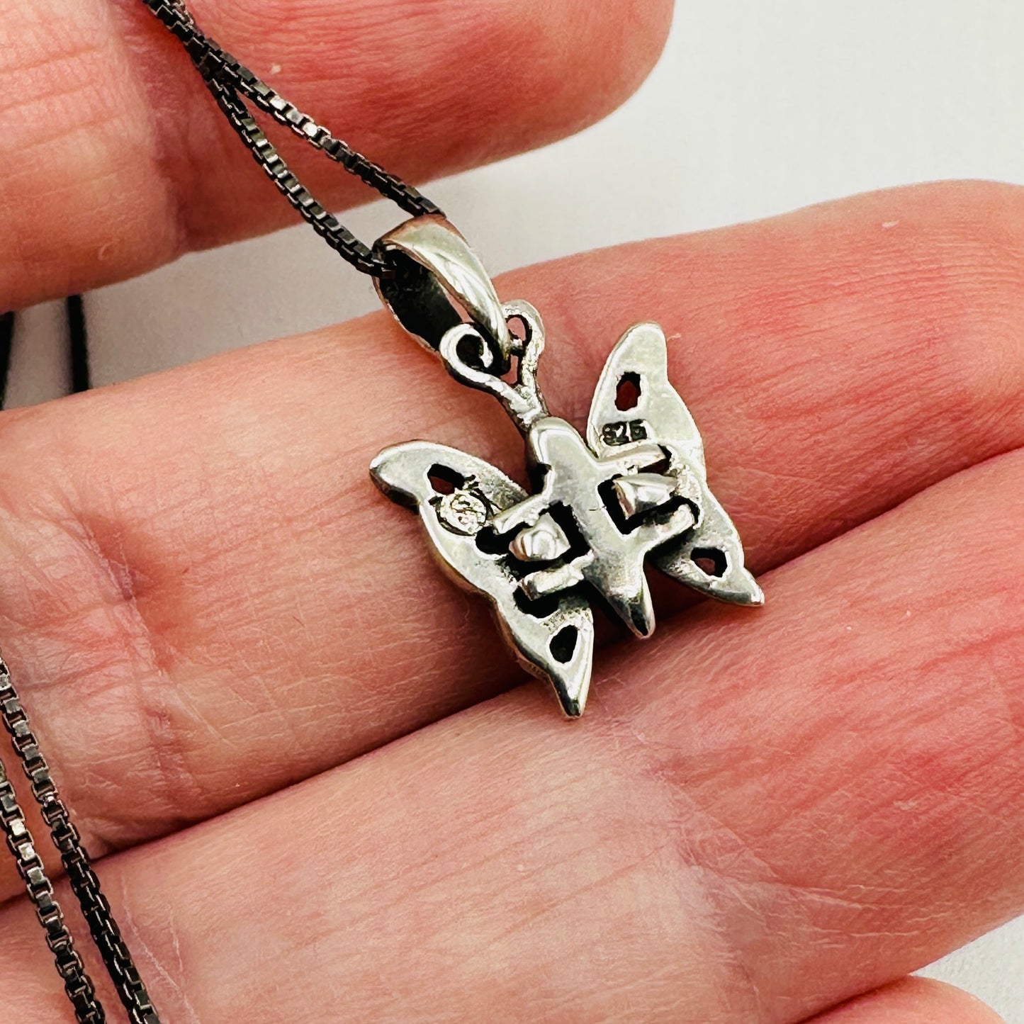 Butterfly Sterling Silver Necklace Black Rhodium Sterling Box Chain