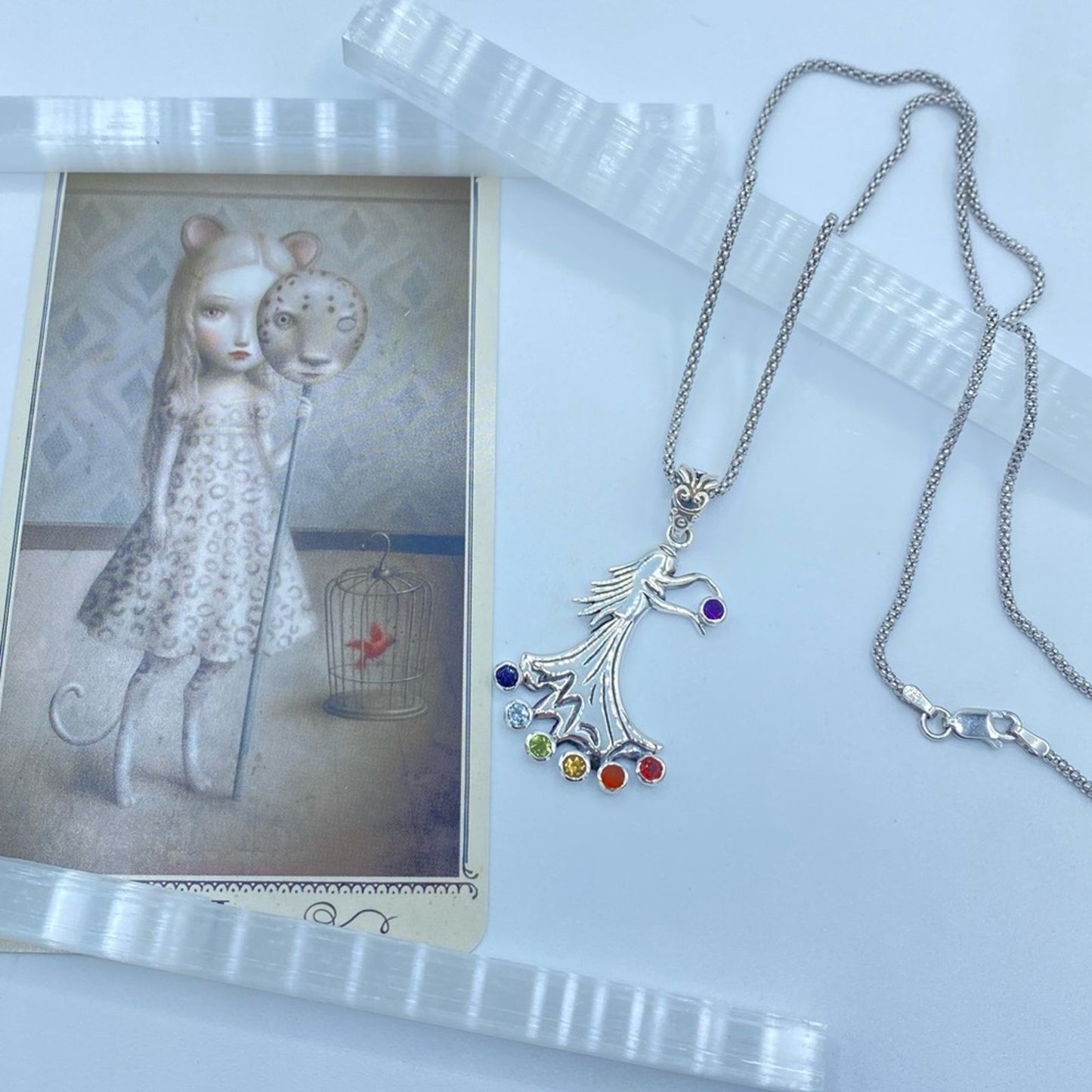 Chakra Fairy Solid Sterling Silver Pendant on Popcorn Chain
