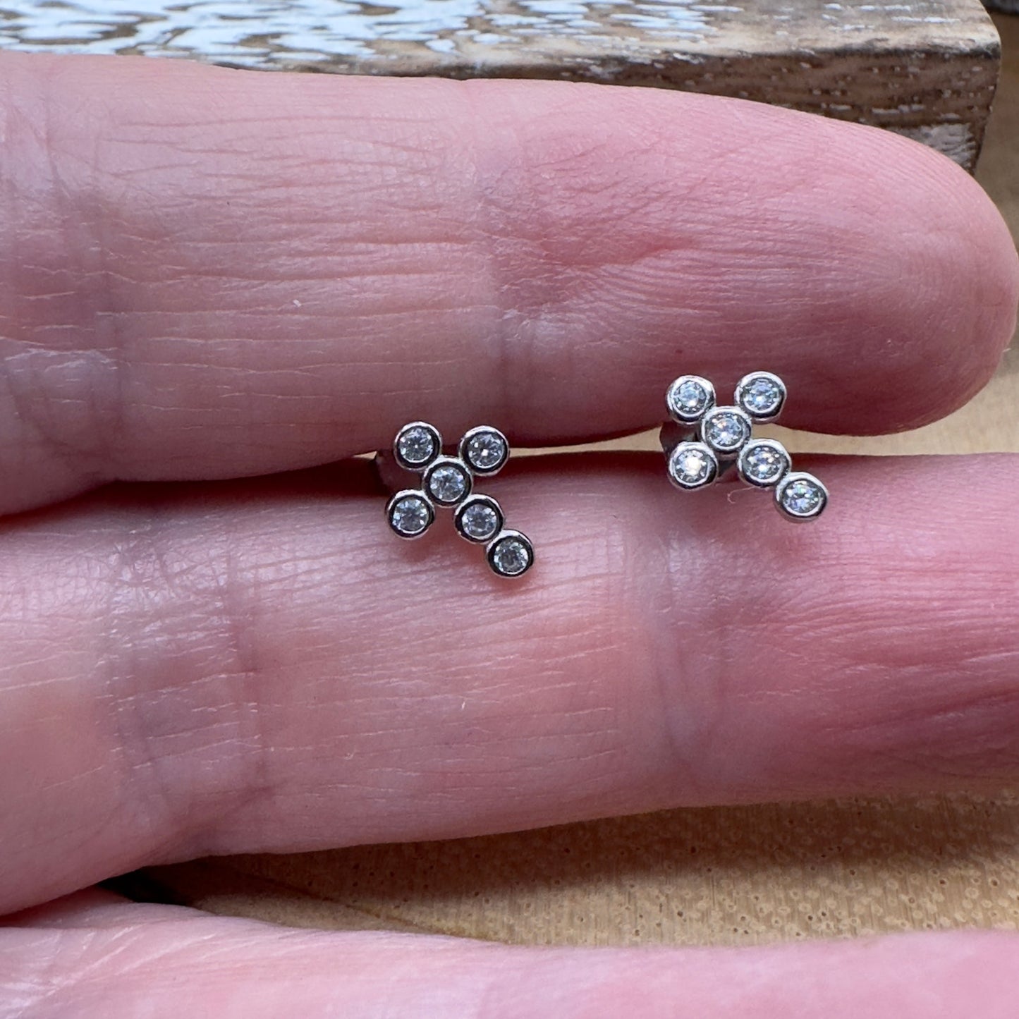 Sterling Silver CZ Cross Stud Earrings