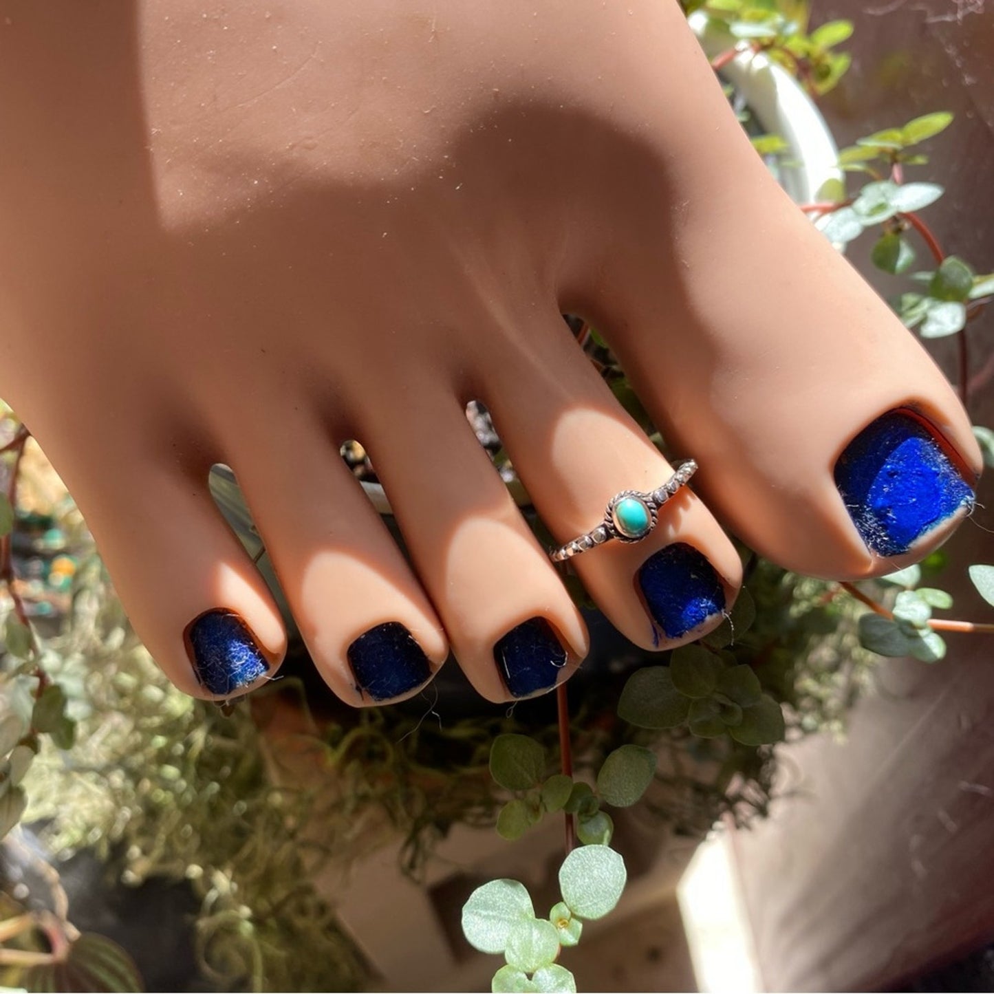 Sterling Silver Bali Style Turquoise Toe Ring Adjustable