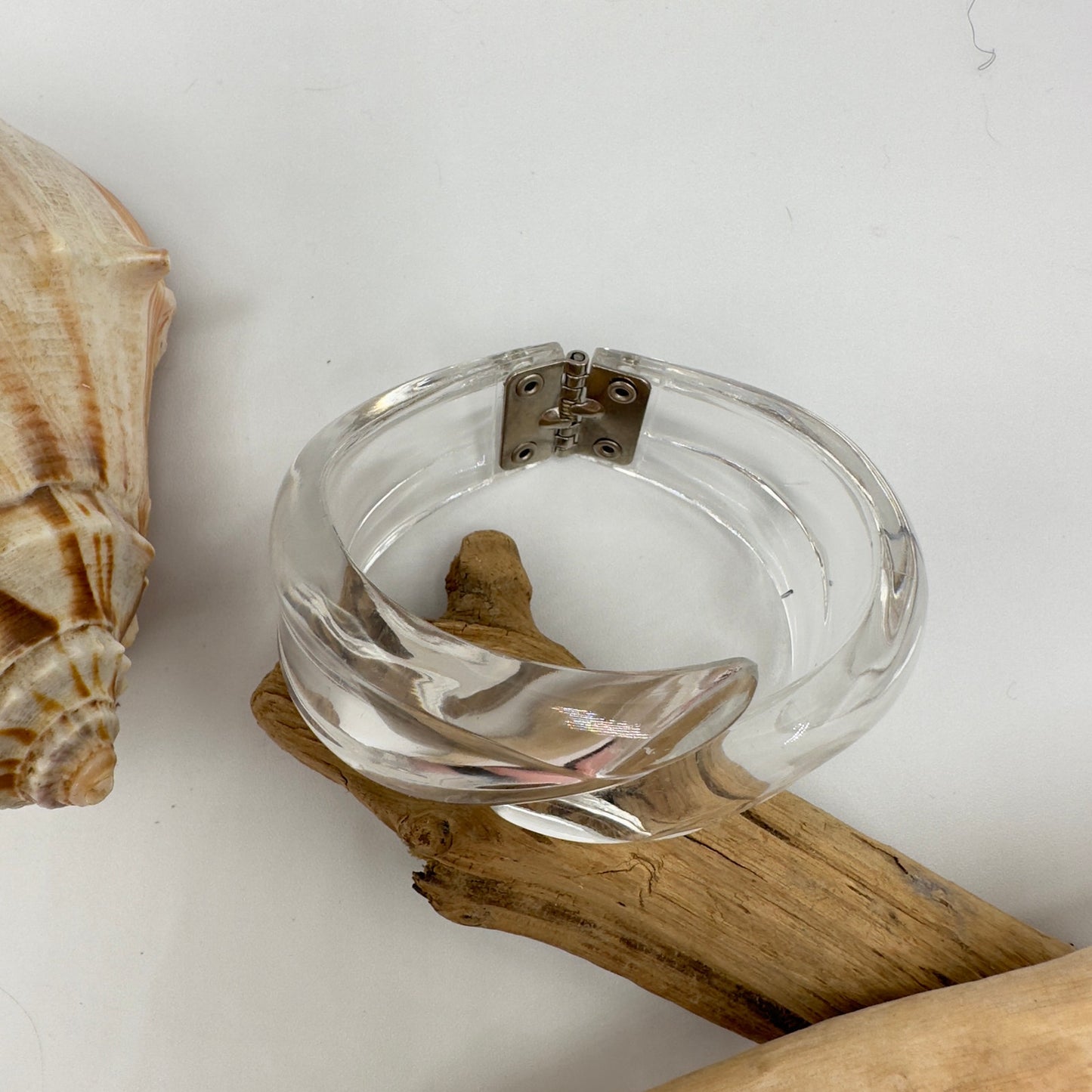 60's Vintage Clear Lucite Hinged Clamper Bracelet