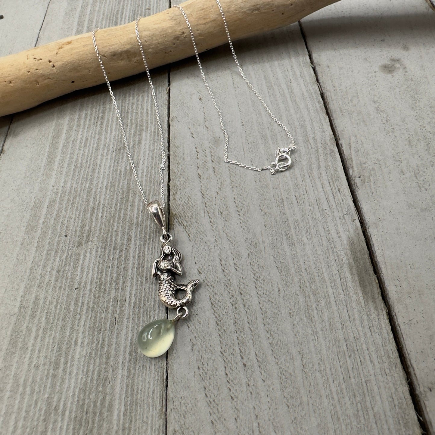 Mermaid Prehnite Sterling Silver Necklace