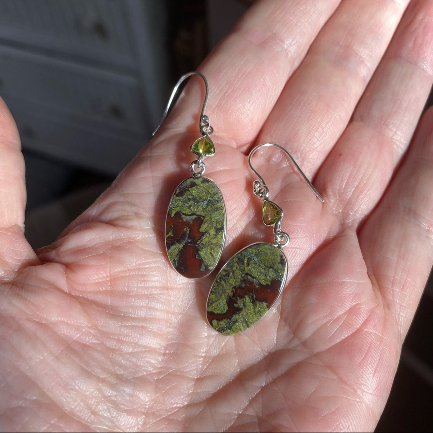 Dragon Blood & Peridot Solid Sterling silver Earrings