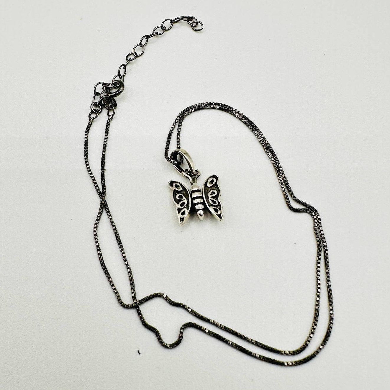 Butterfly Sterling Silver Necklace Black Rhodium Sterling Box Chain