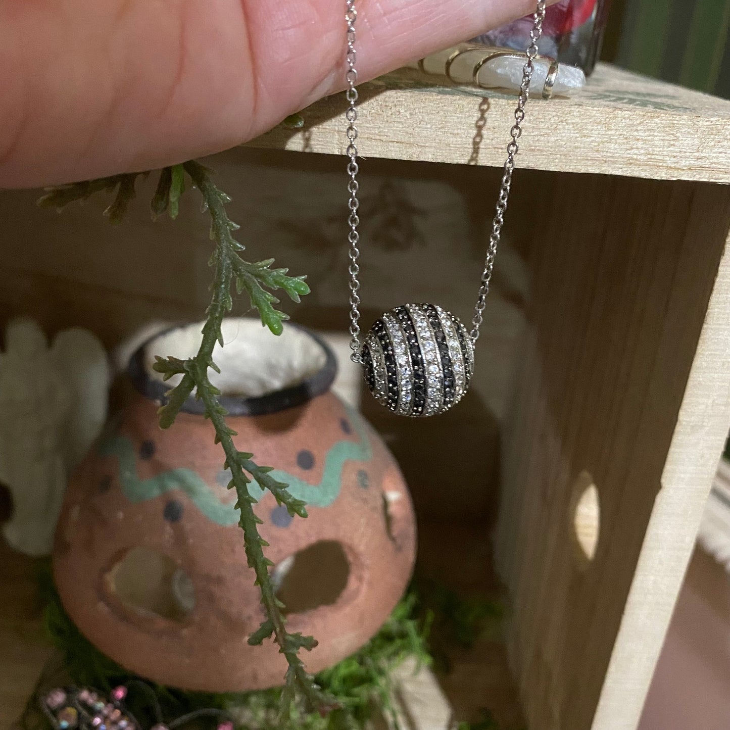 Sterling Silver Ball Necklace With Black & White Zirconians
