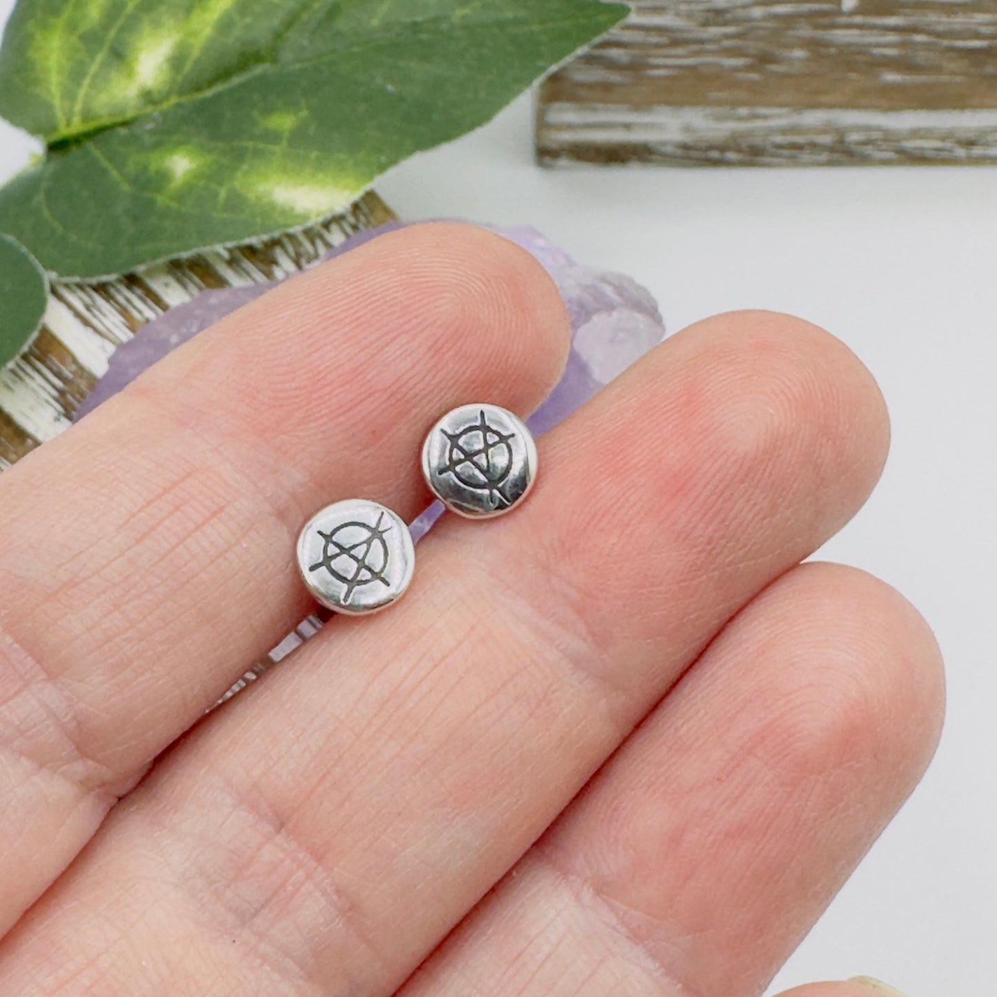 Punk Rock Anarchy Logo Sterling Silver Stud Earrings