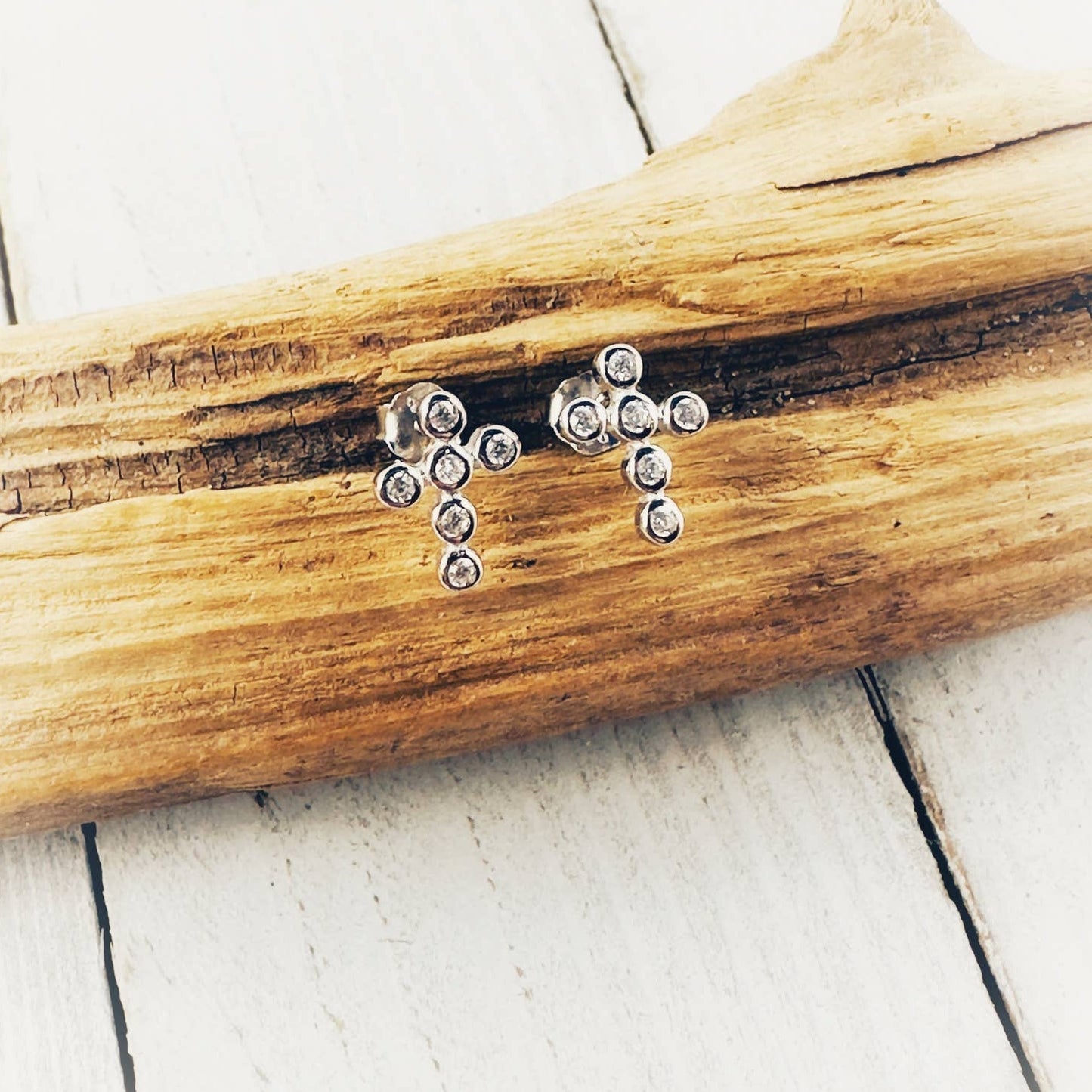 CZ Cross Sterling Silver Earrings