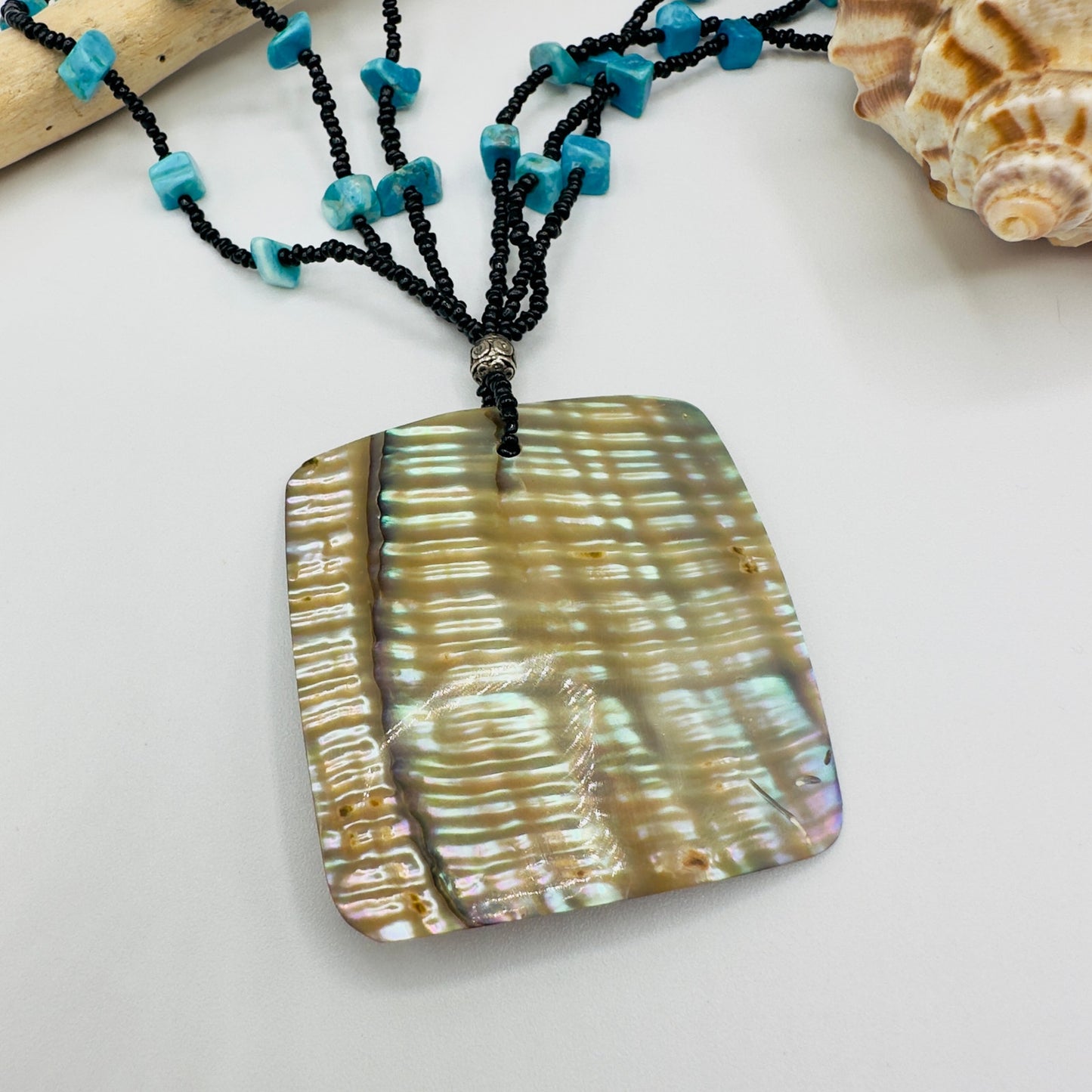 Vintage Abalone Shell & Turquoise Chip Reversible Necklace