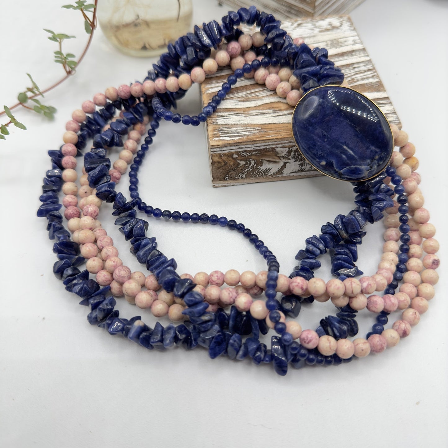 Vintage Lapis Lazuli & Jasper Multi-Strand Gemstone Necklace-Statement Boho Jewelry