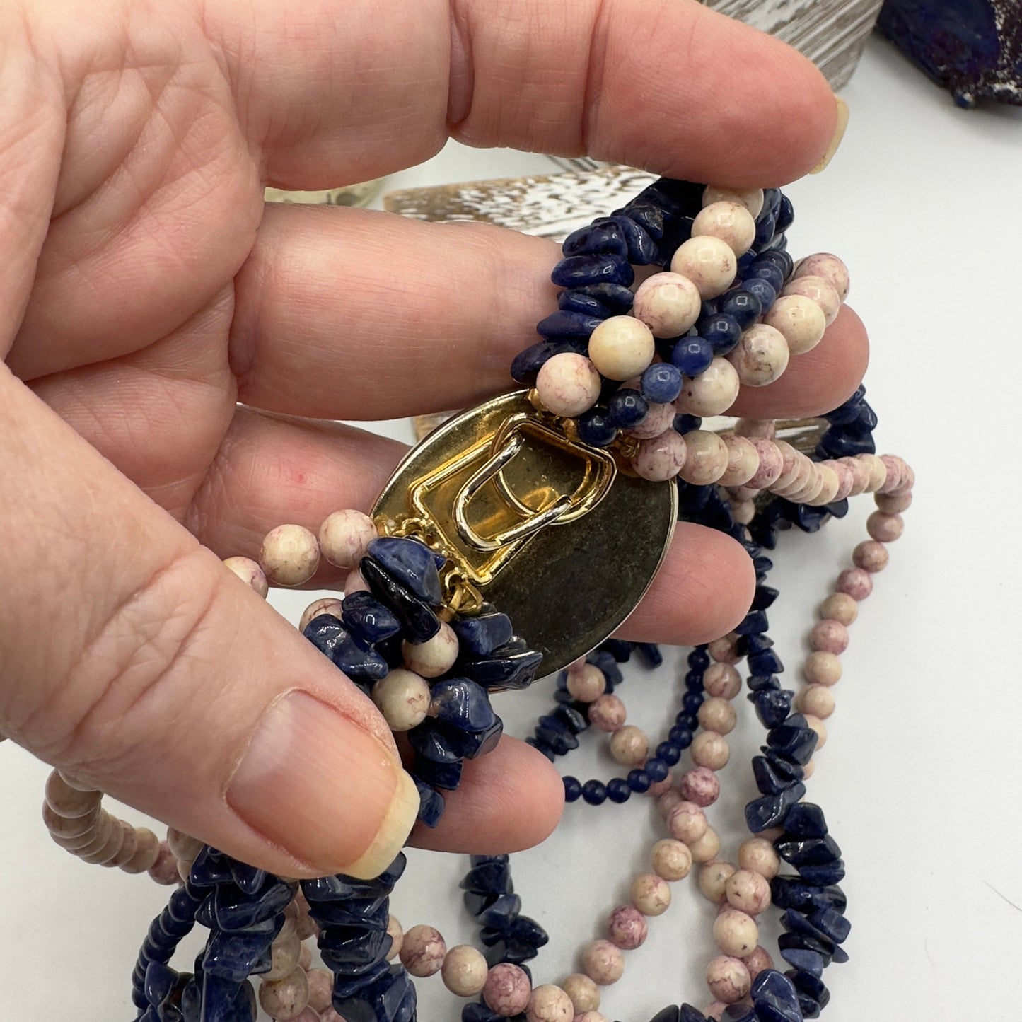 Vintage Lapis Lazuli & Jasper Multi-Strand Gemstone Necklace-Statement Boho Jewelry