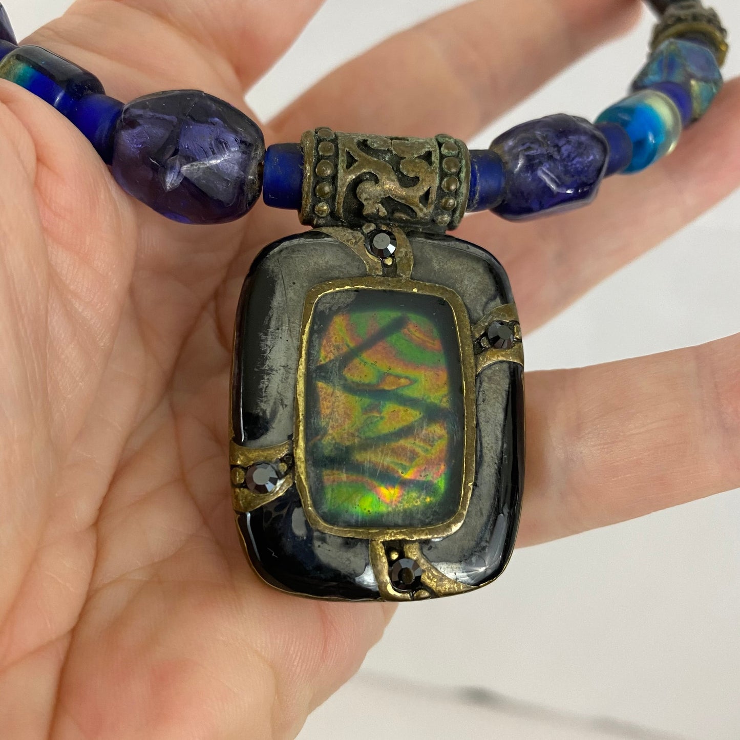 Vintage Chico’s Glass Leather Cuff Choker Necklace