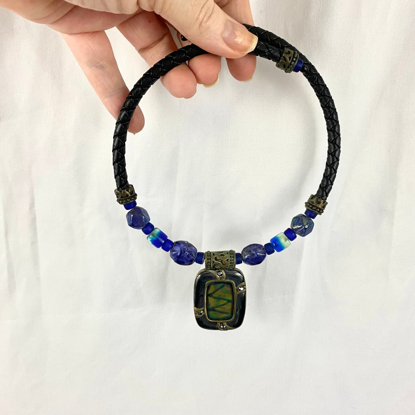 Vintage Chico’s Glass Leather Cuff Choker Necklace