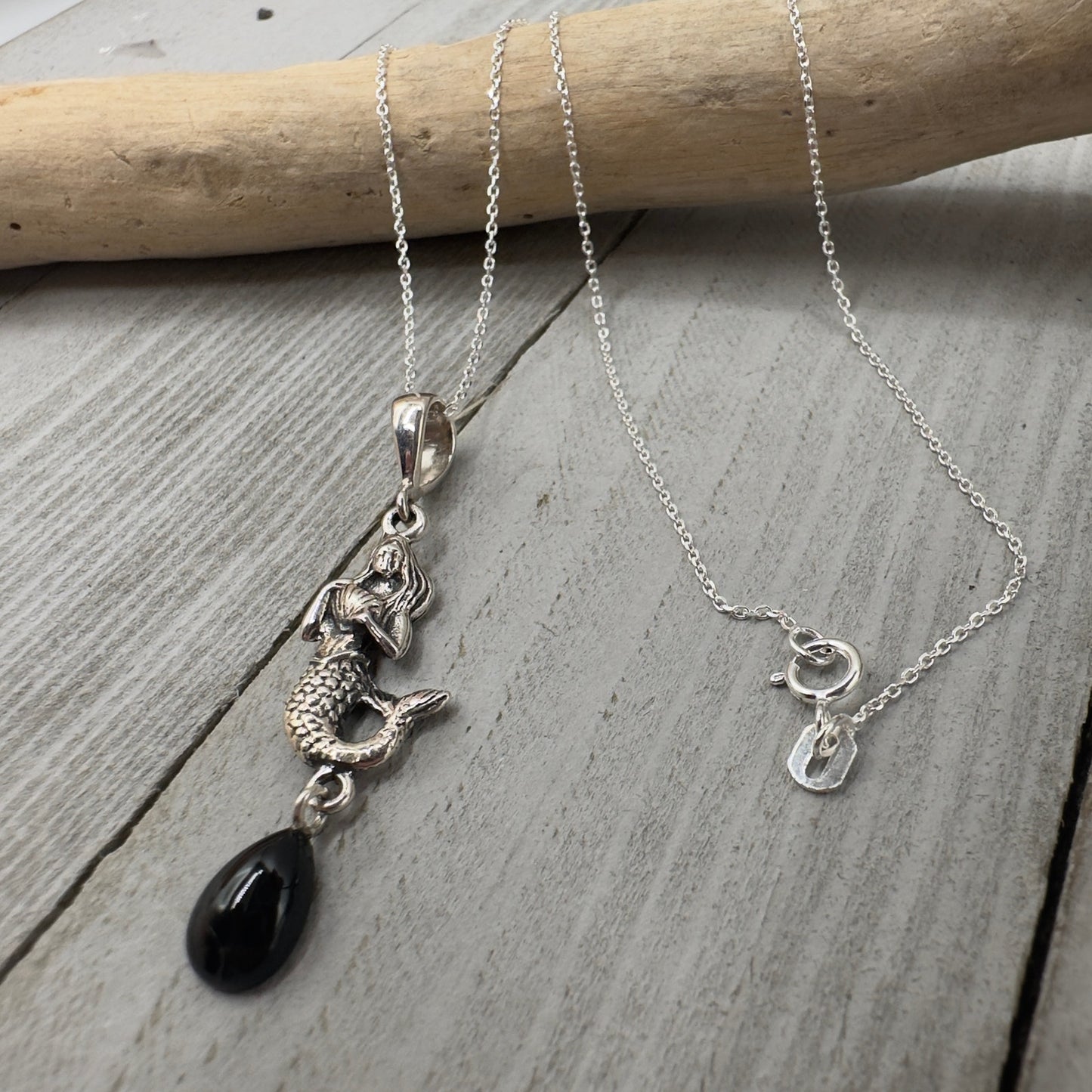 Mermaid Black Onyx Sterling Silver Necklace