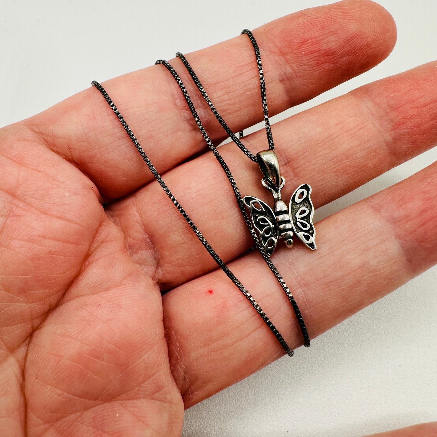 Butterfly Sterling Silver Necklace Black Rhodium Sterling Box Chain