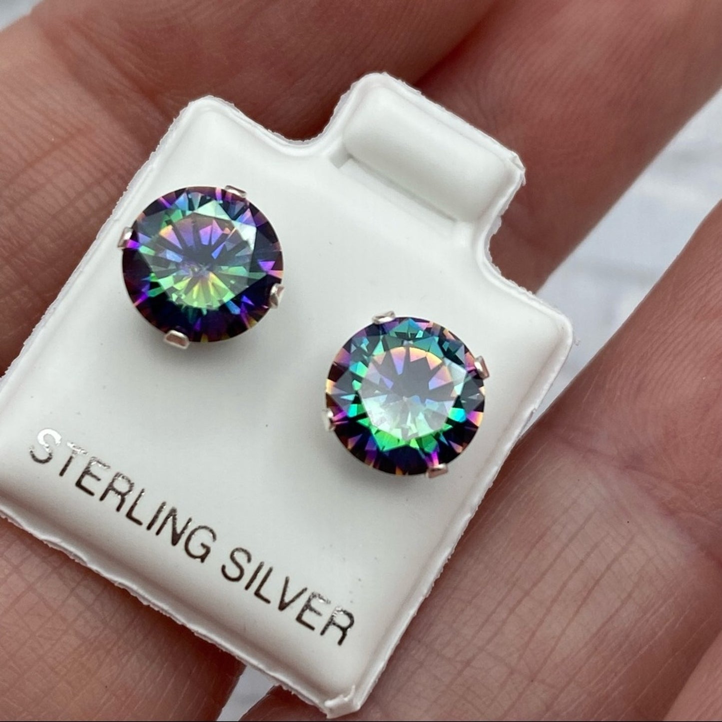 Rainbow Topaz CZ 8mm Sterling Silver Stud Earrings