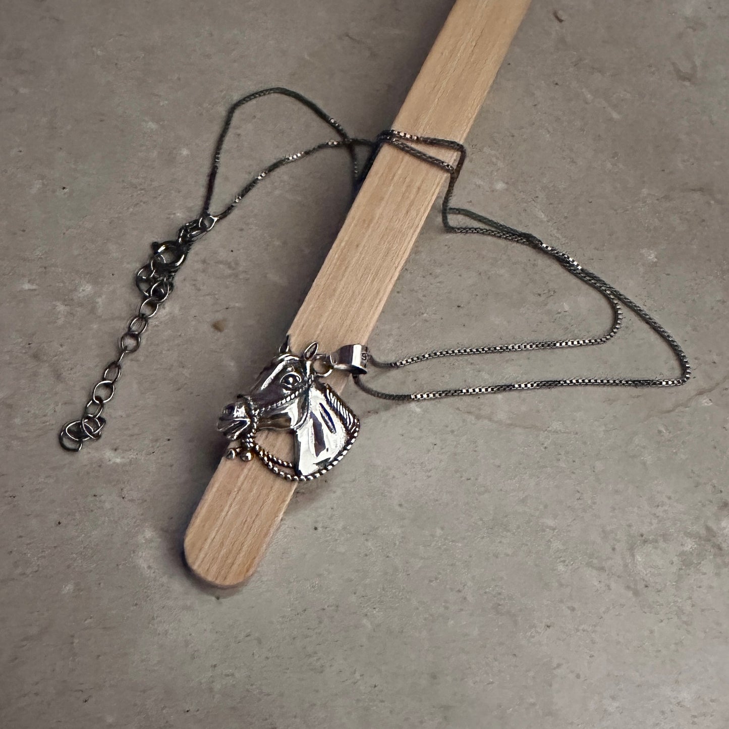 Sterling Silver Horse Head Pendant Necklace-Black Rhodium Plated Chain