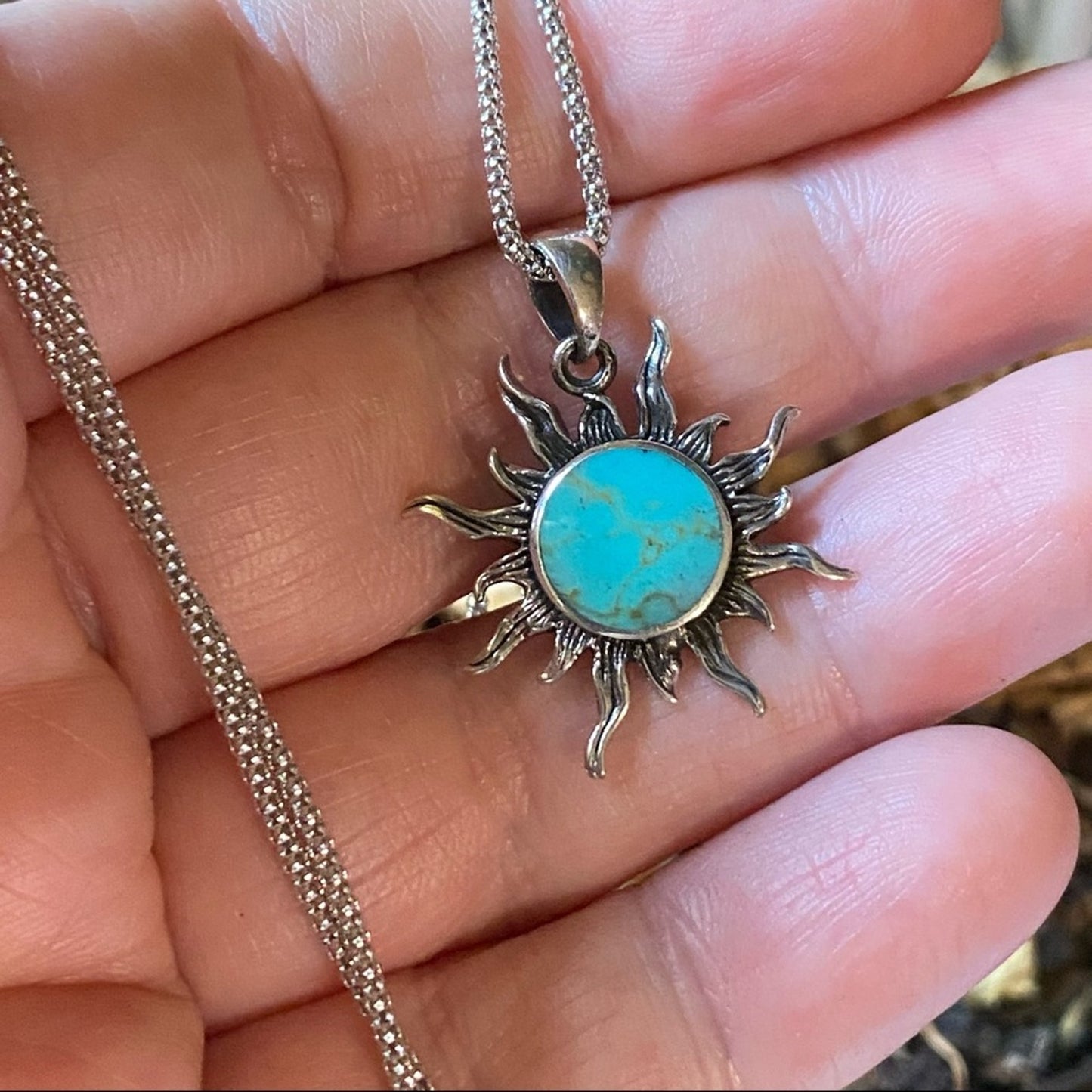 Turquoise Sunburst Sterling Silver Necklace Pendant