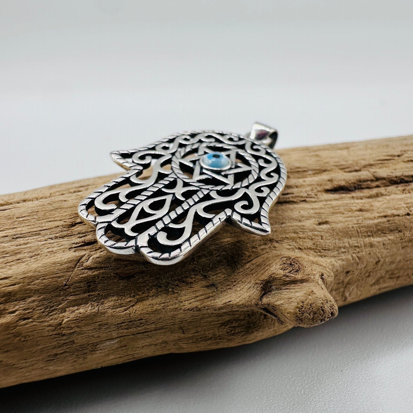 Sterling Silver Hamsa & Evil Eye Mother of Pearl Pendant