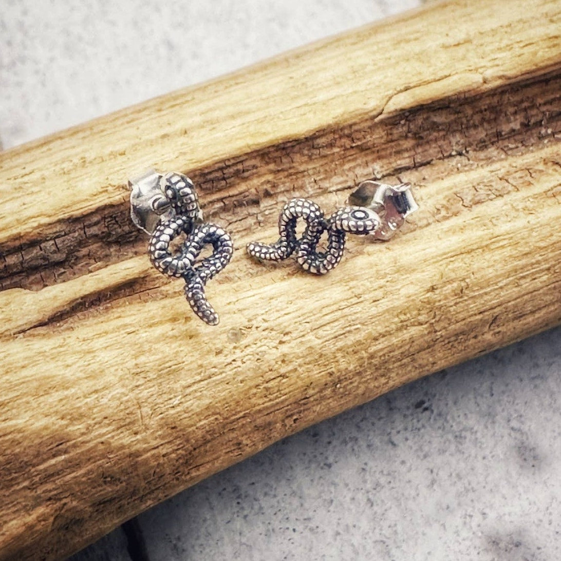 Minimalist Sterling Silver Snake Stud Earrings