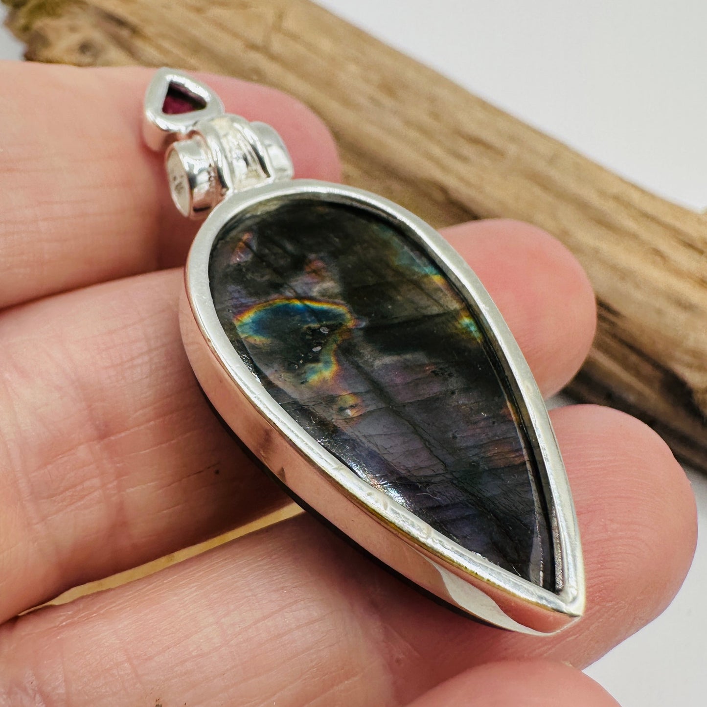 Purple Labradorite & Amethyst Pendant – Madagascar Gemstone, 925 Sterling Silver