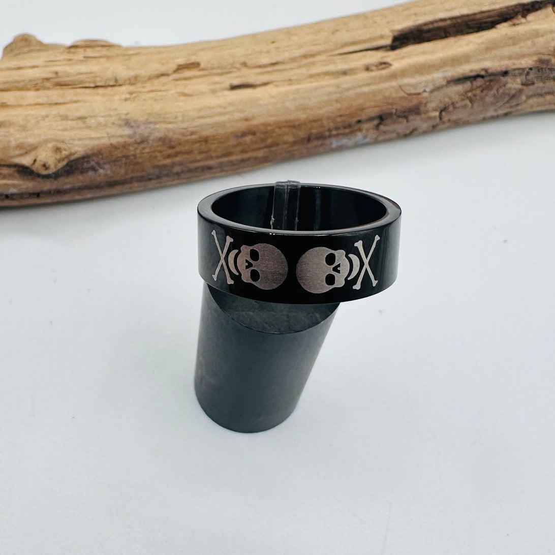 Two-Tone IP Black Stainless Steel Skull Ring