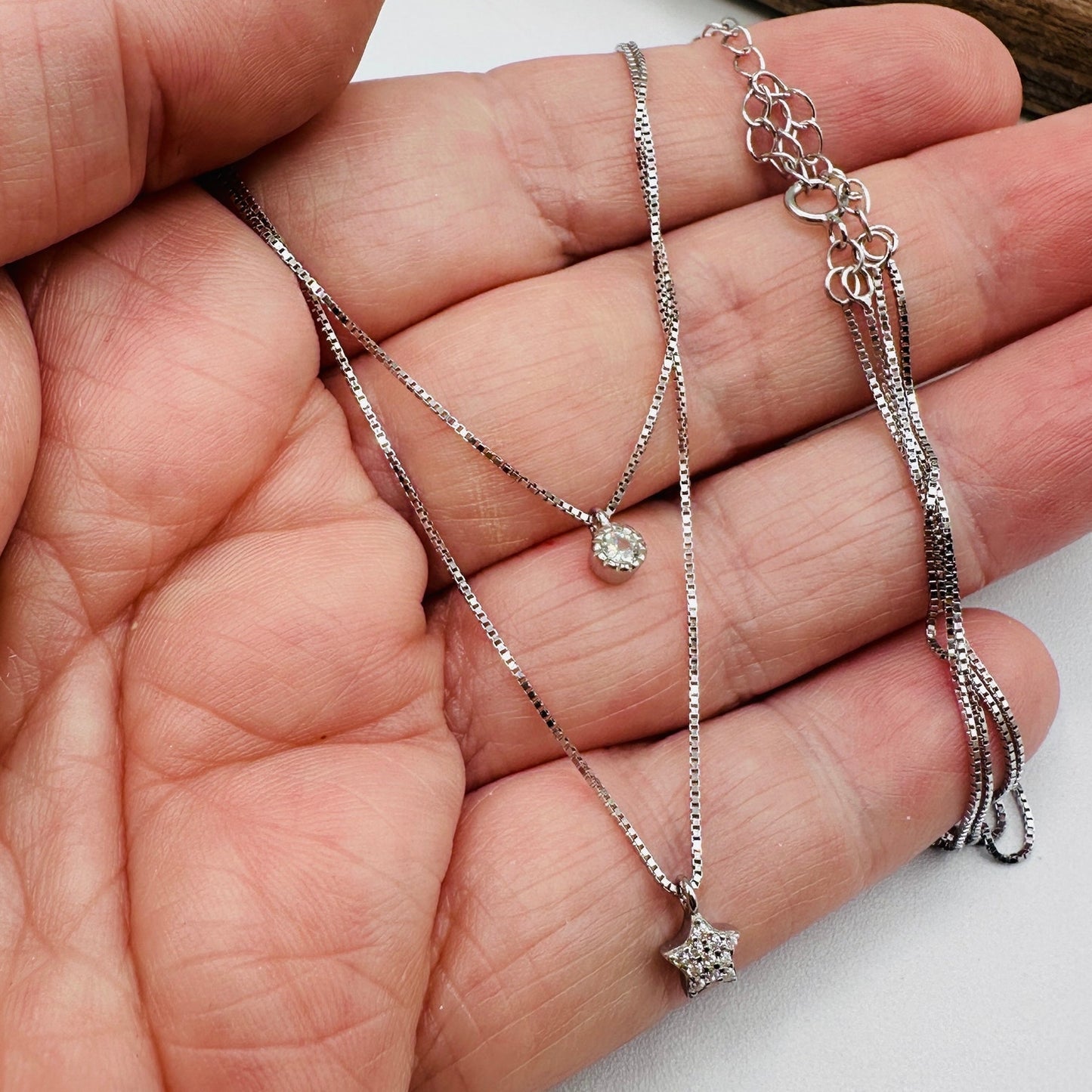 Sterling Silver Moon & Star Layered Necklace