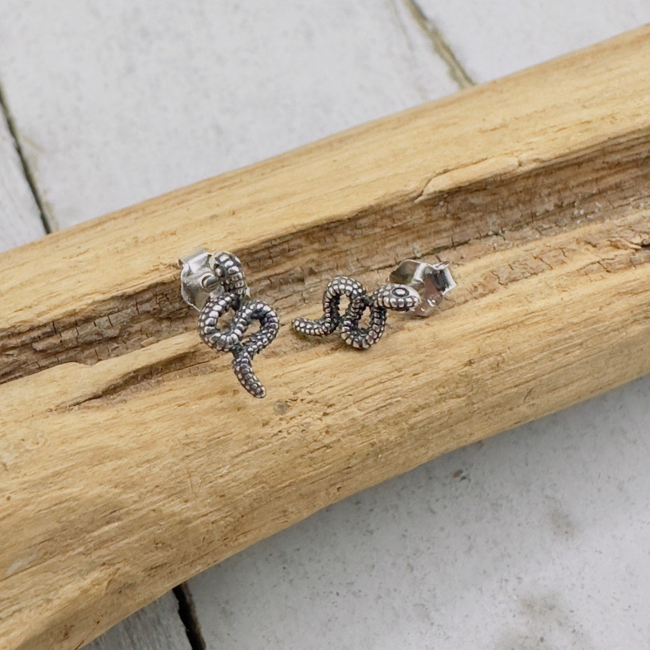Minimalist Sterling Silver Snake Stud Earrings