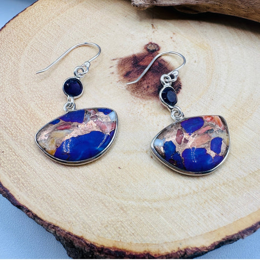 New Oyster Purple Turquoise & Amethyst 925 Silver Earring