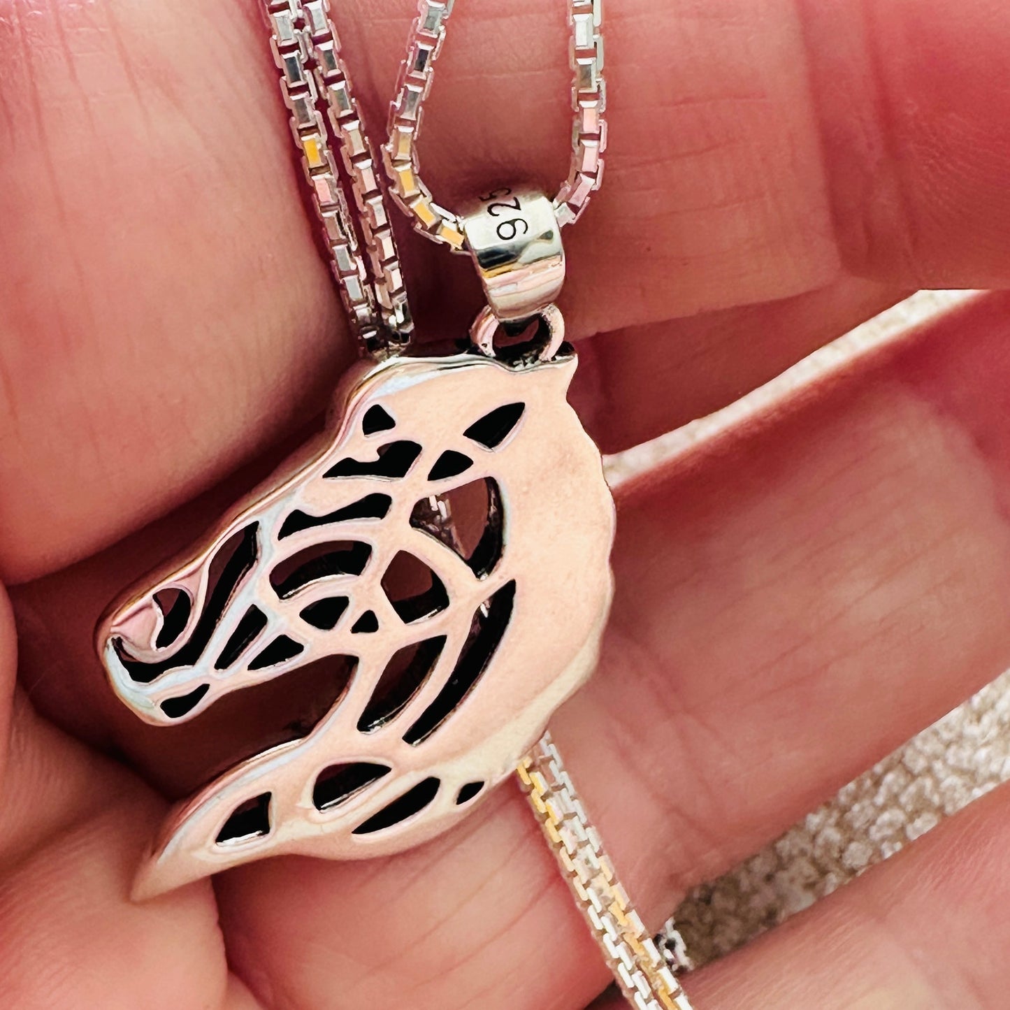 Sterling Silver Celtic Horse Pendant Necklace-18" Box Chain