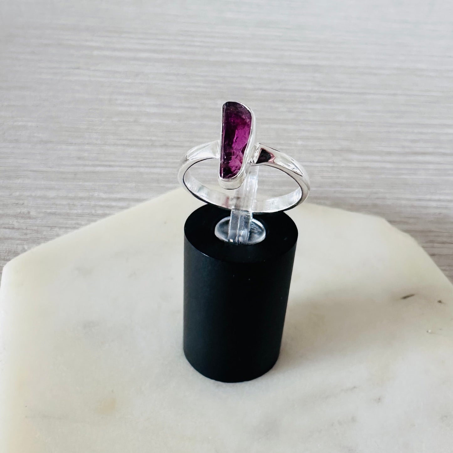 Natural Pink Tourmaline Crystal Sterling Silver Ring