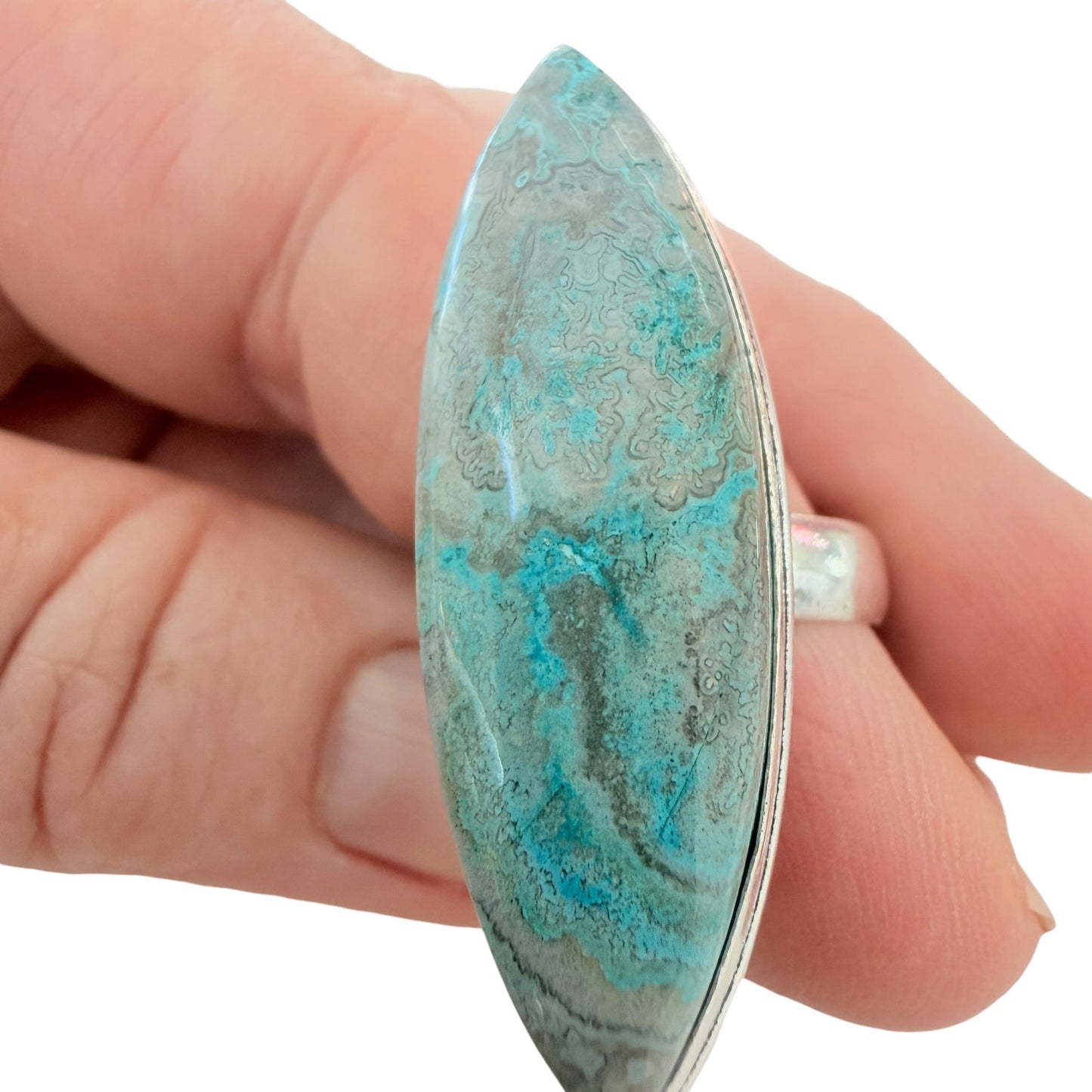 Mexican Laguna Blue Stone Ring 925 Silver Plated Statement  Size 9.5