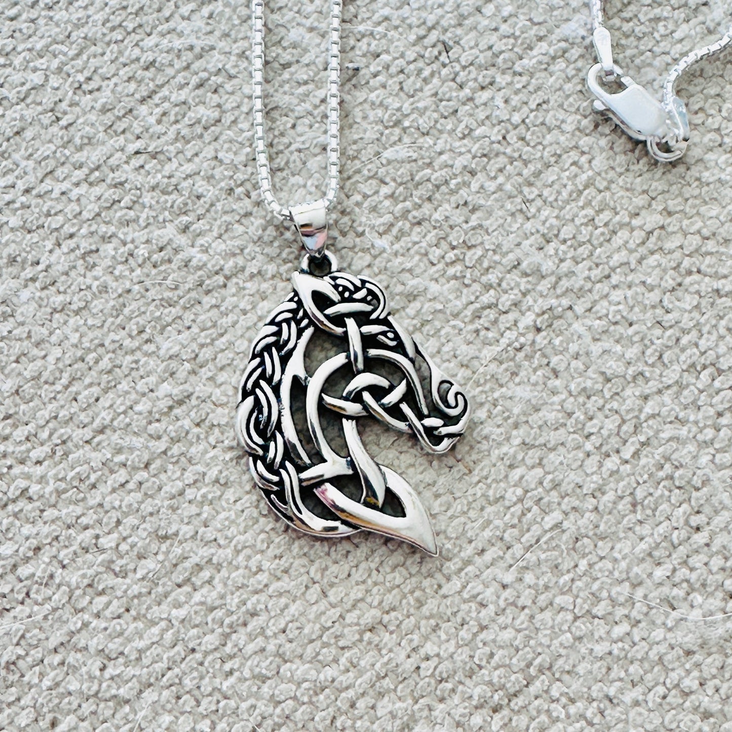 Sterling Silver Celtic Horse Pendant Necklace-18" Box Chain