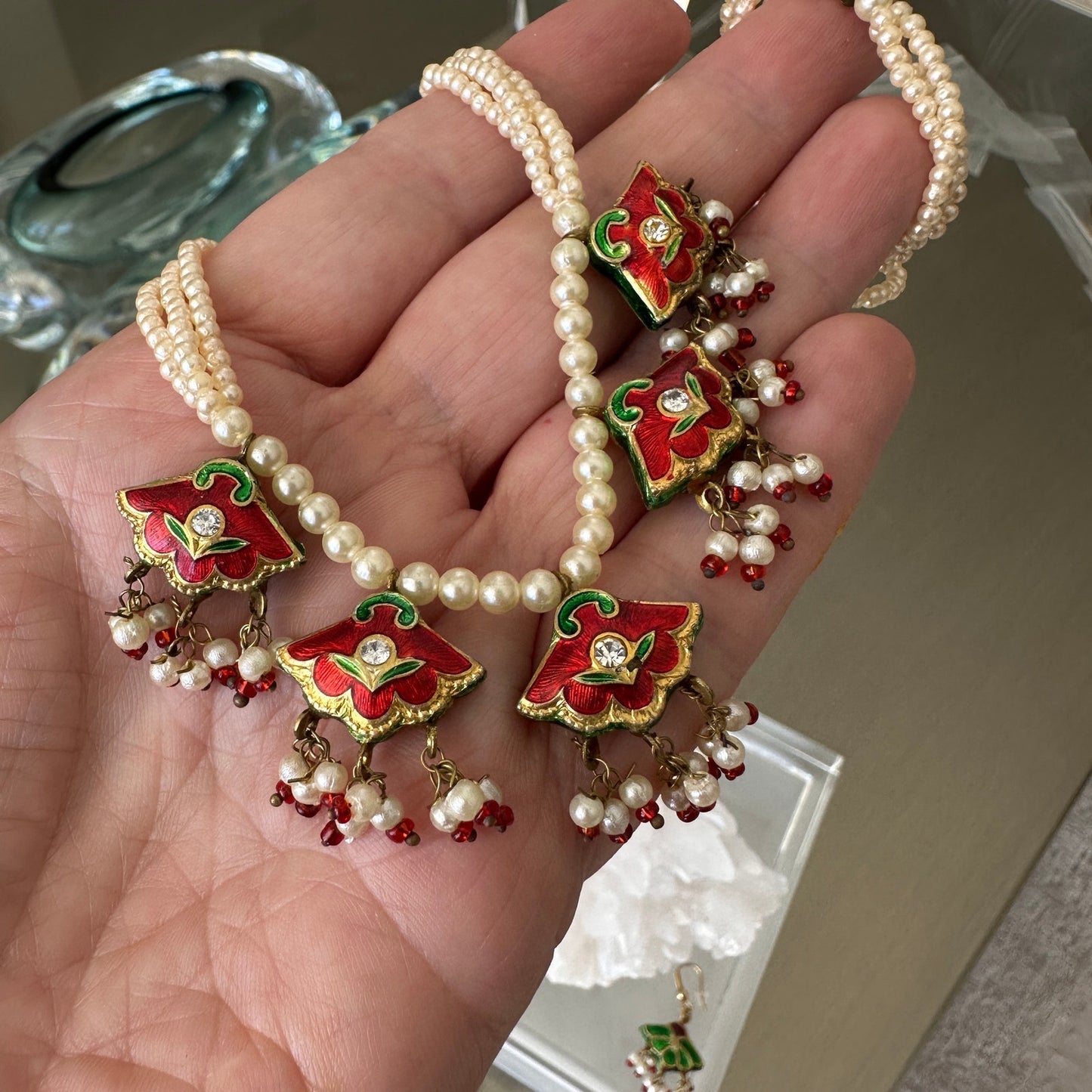Vintage Kundan Pearl Reversible Necklace Set