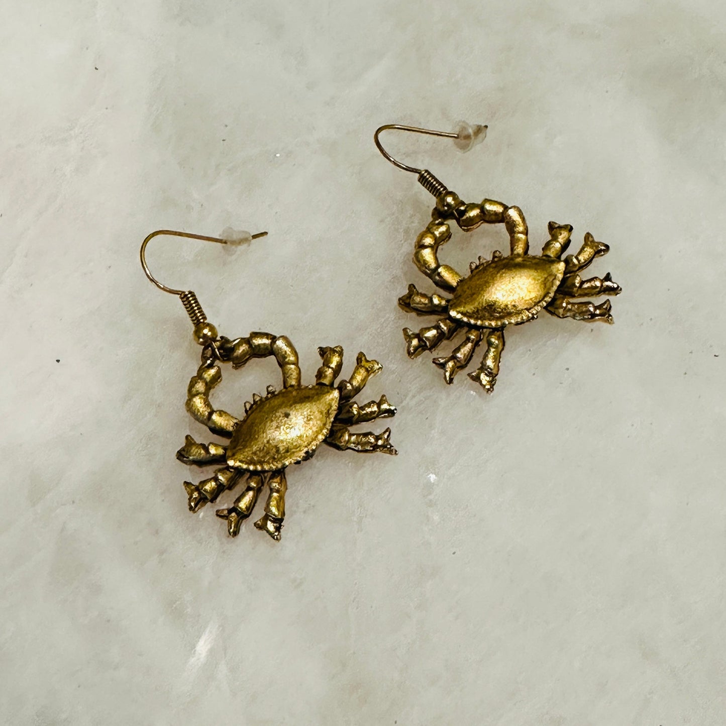 Brushed Gold Tone Crab Earrings-Coastal Nautical Beach Jewelry