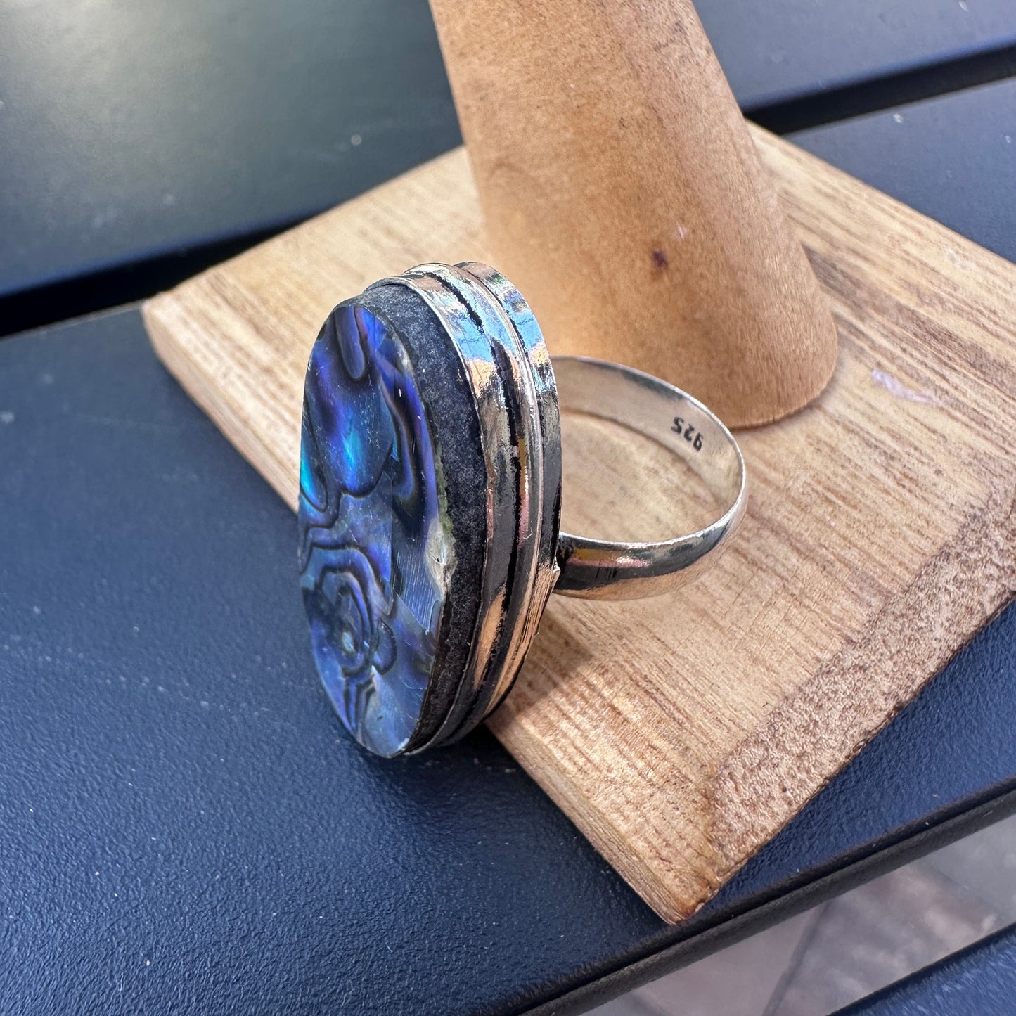 925 Sterling Plated Abalone Ring