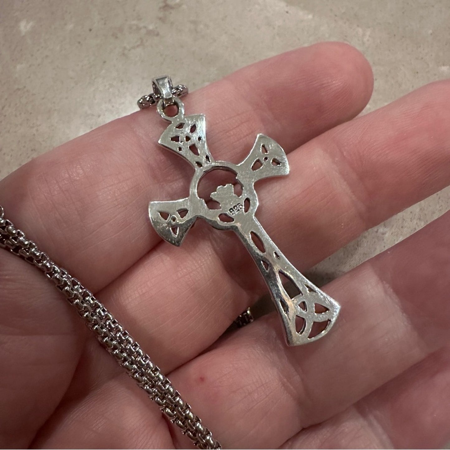 Sterling Silver Celtic Cross Necklace – 18” Stainless Steel Chain