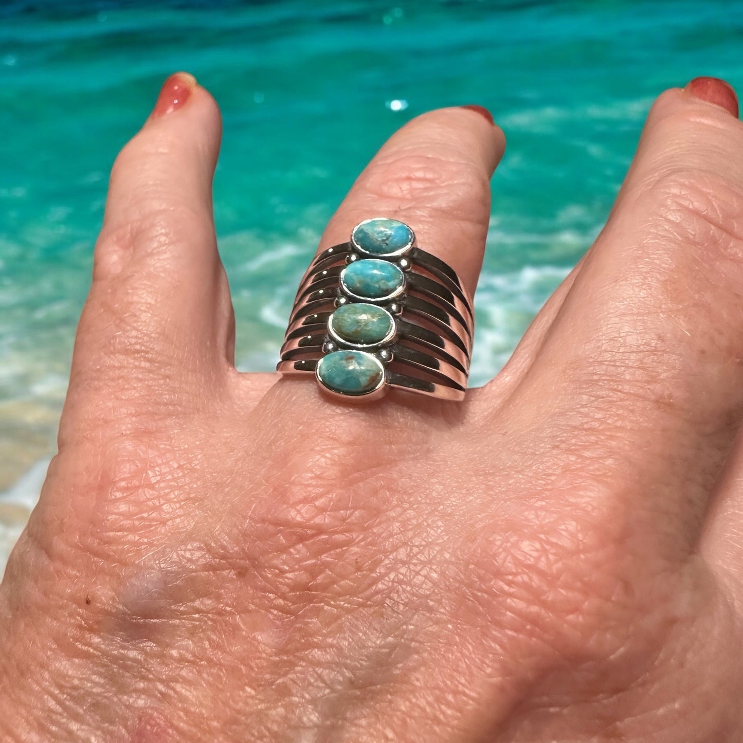 Sterling Silver Genuine Turquoise Ring, Boho Ring, Statement Ring, Silver Rings