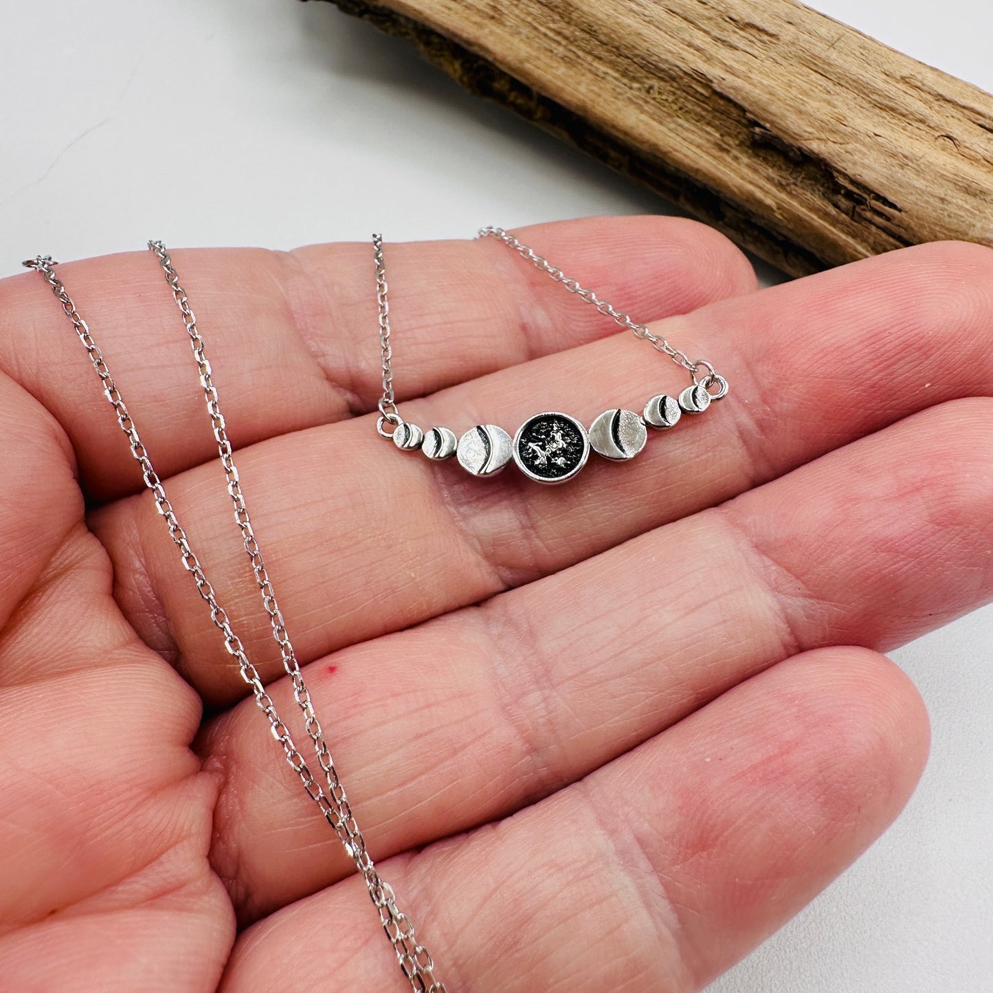 Sterling Silver Moon Phase Necklace-Minimalist-Celestial