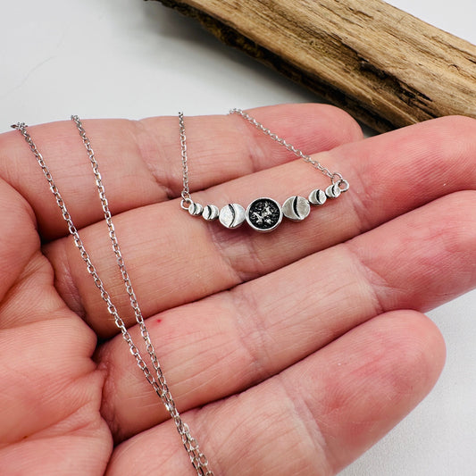 Sterling Silver Moon Phase Necklace-Minimalist-Celestial