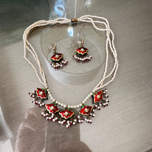 Vintage Kundan Pearl Reversible Necklace Set
