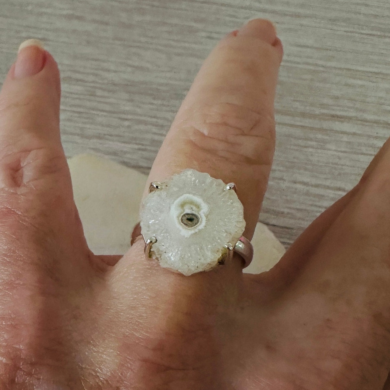 Natural Quartz Stalactite Slice 925 Sterling Silver Ring