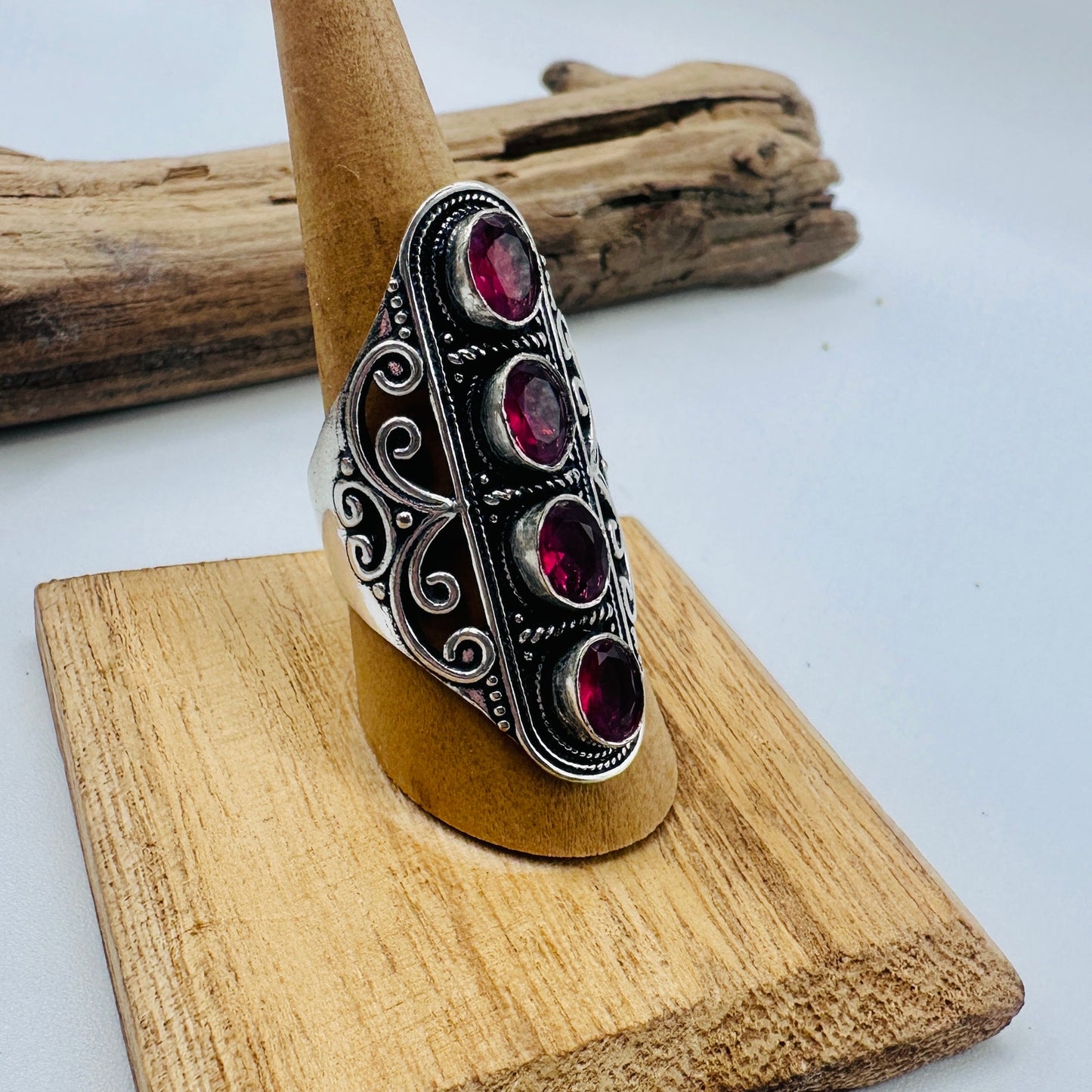 Pink Rubellite Sterling Silver Plated Statement Ring, Gemstone Ring