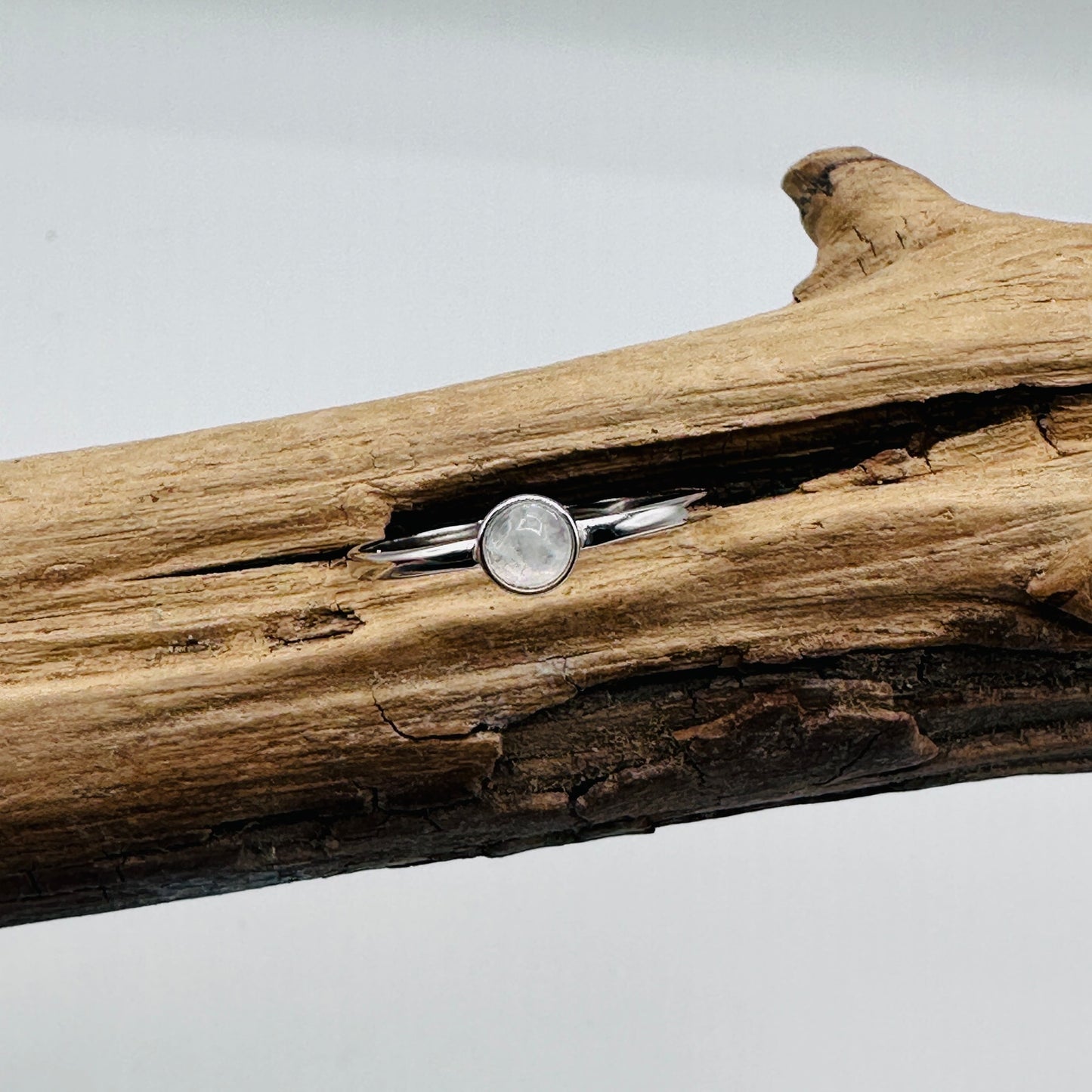 Moonstone Minimalist Dainty Sterling Silver Ring, Stacking Ring