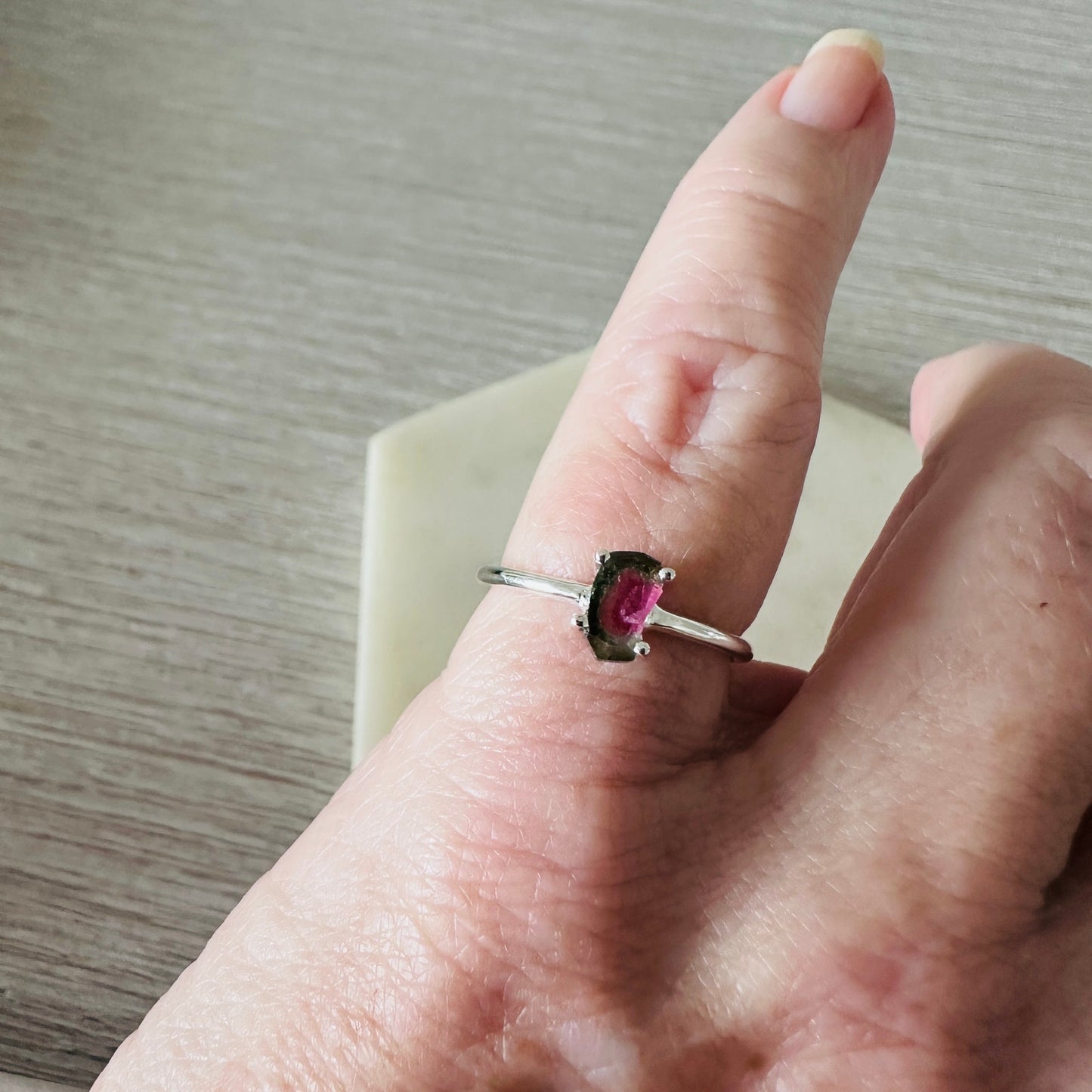 Natural Watermelon Tourmaline 925 Sterling Silver Ring