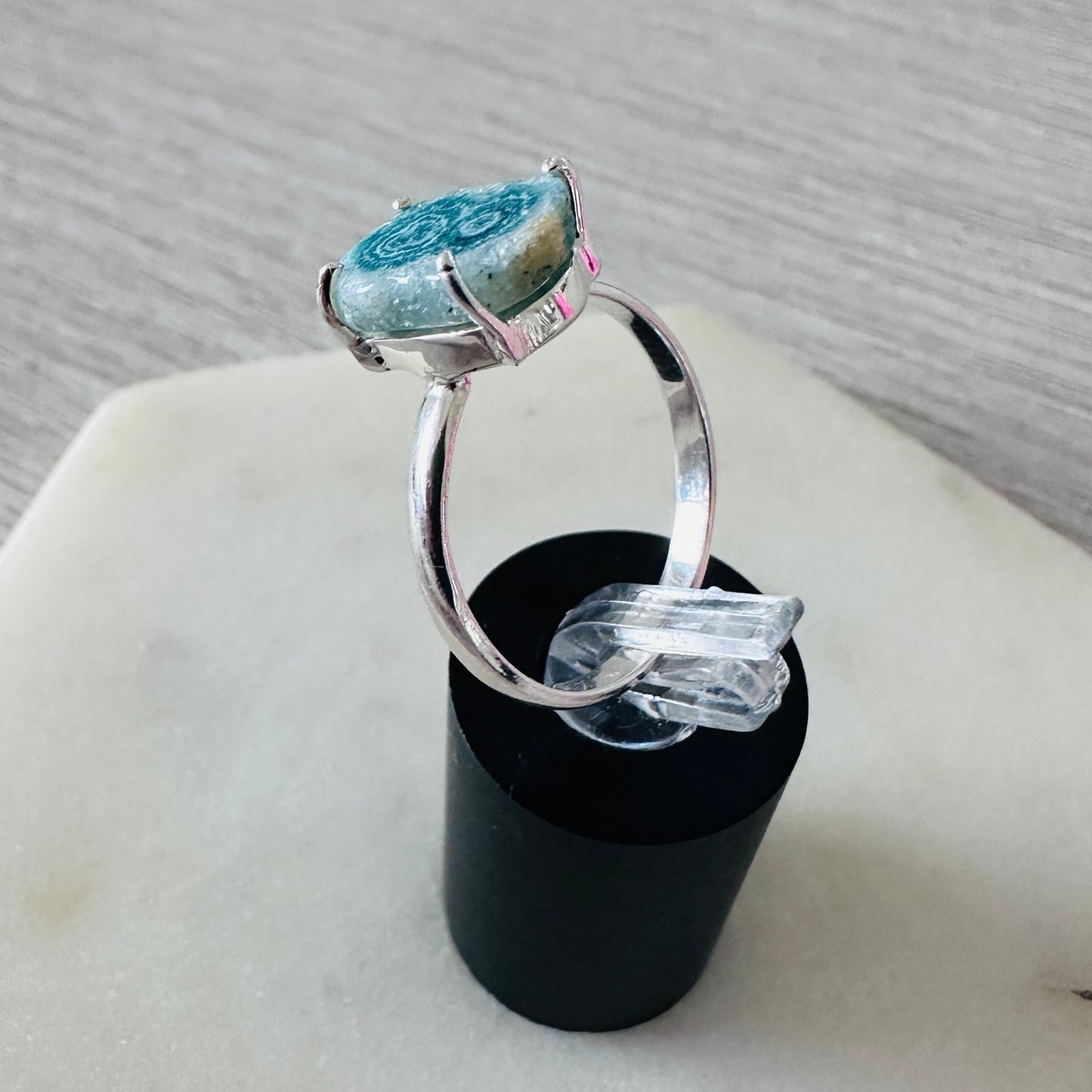 Sterling Silver Mediterranean Green Quartz Stalacitite Slice Ring