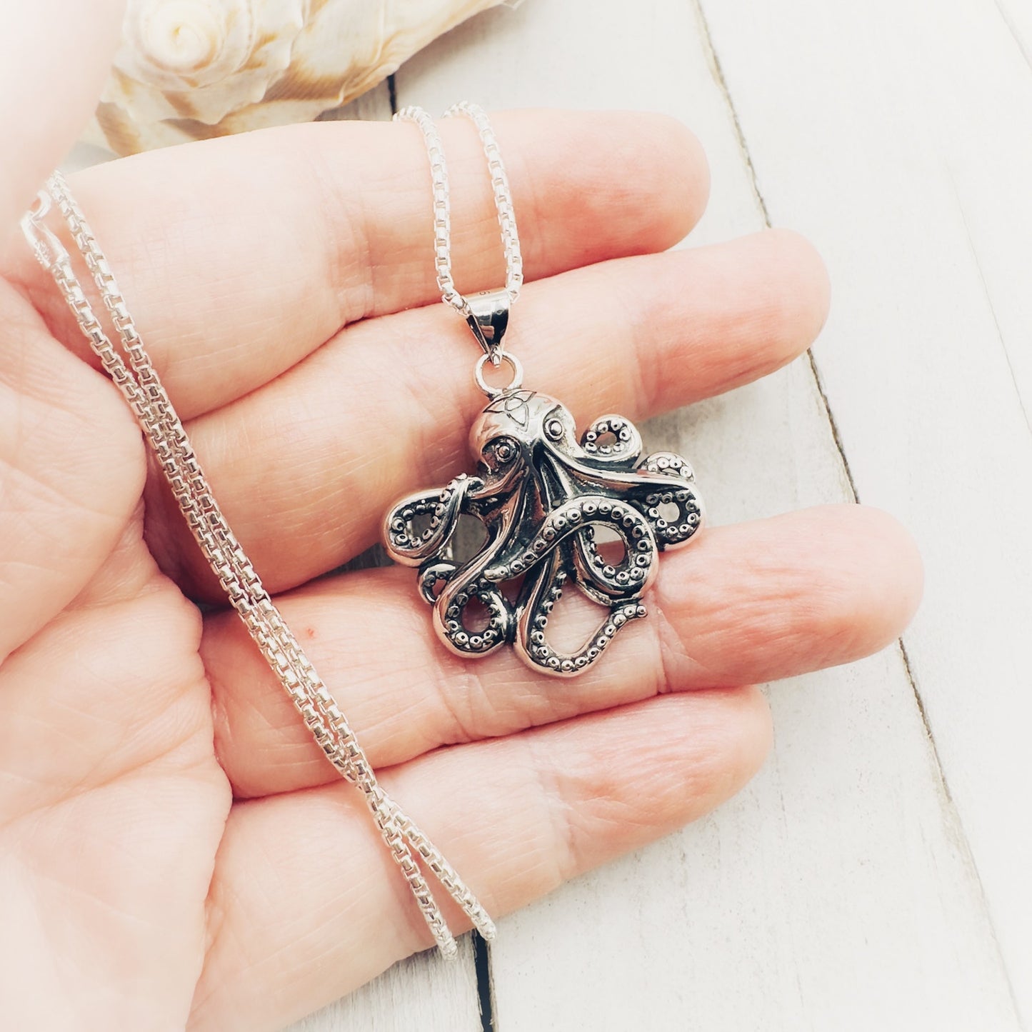 Octopus Sterling Silver Necklace Rounded Box Chain