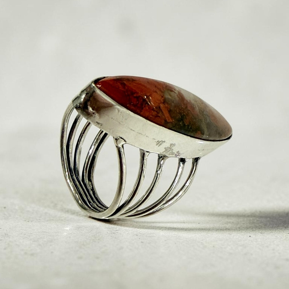 Marquise Red Jasper Ring 925 Silver Plated Boho Statement Ring Size 8